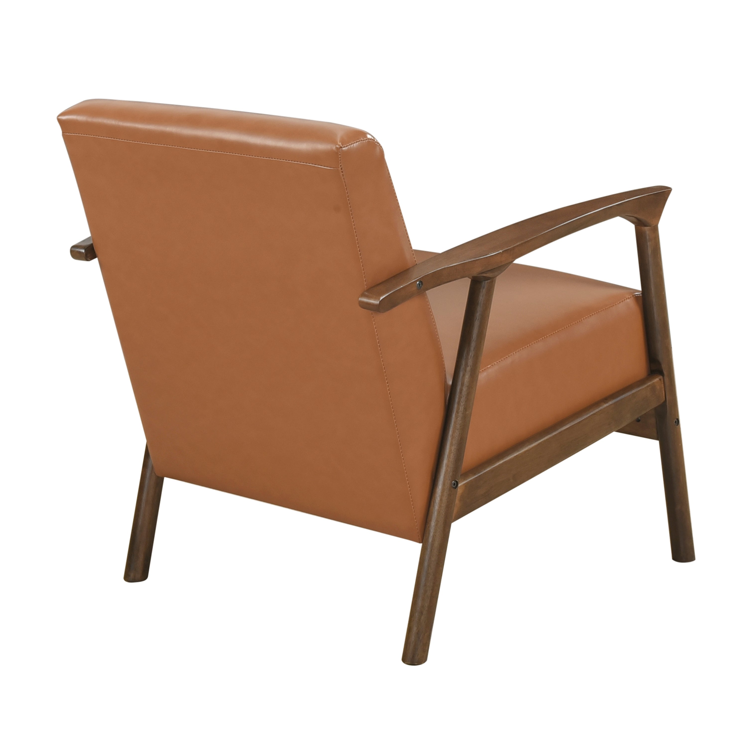 Brown Faux Leather Upholstered Accent Chair 1pc Seat Cushion Solid Rubberwood Frame Living Room Furniture