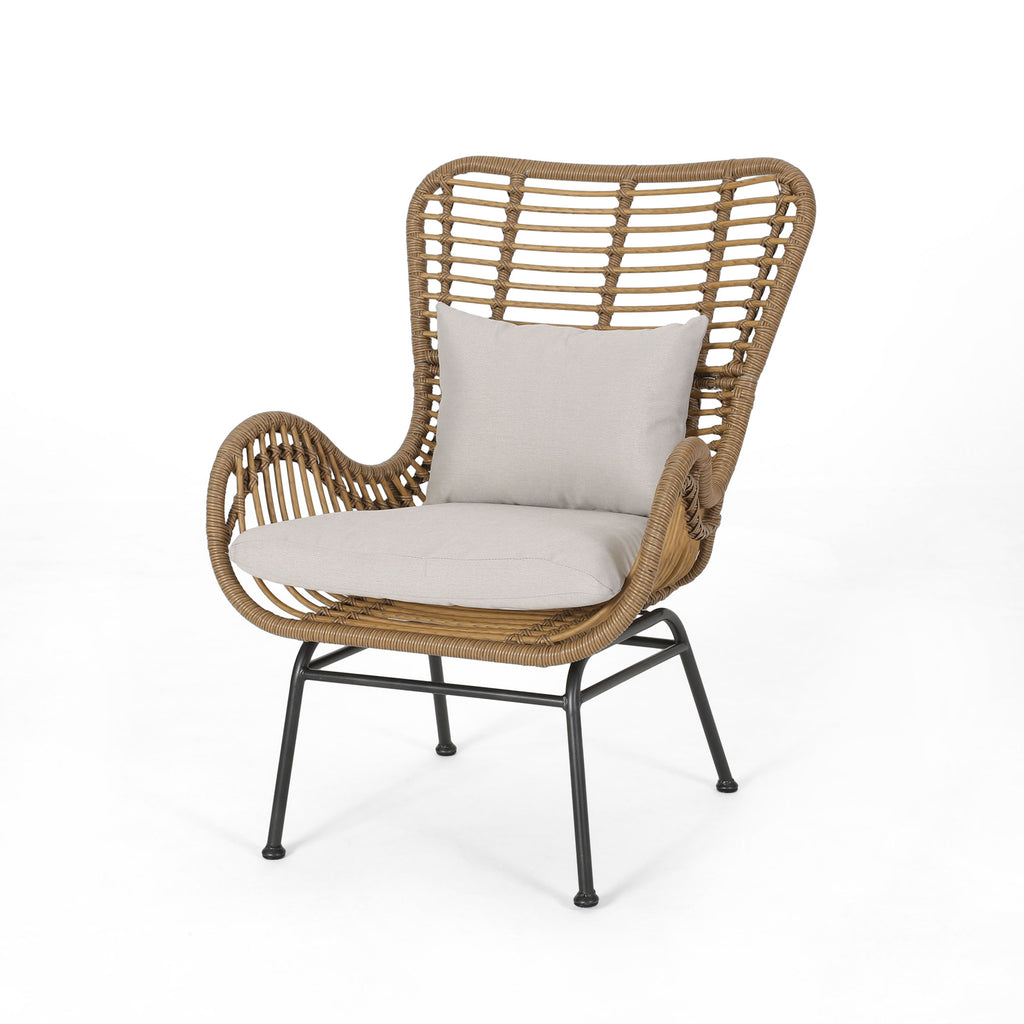 Outdoor Rattan Accent Chair with metal Legs, Brown