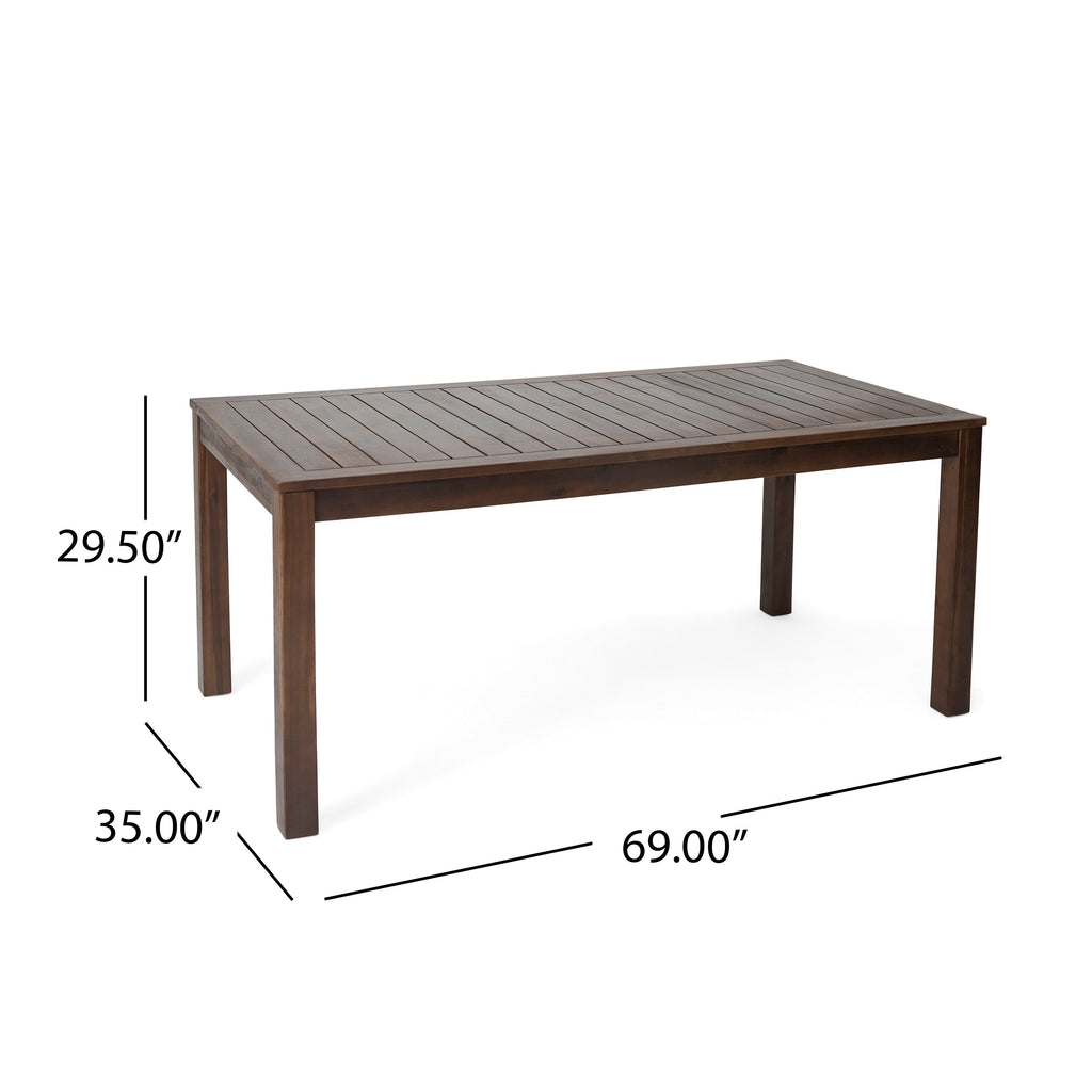 69 Acacia Wood Outdoor Dining Table with Slatted Top, Dark Brown