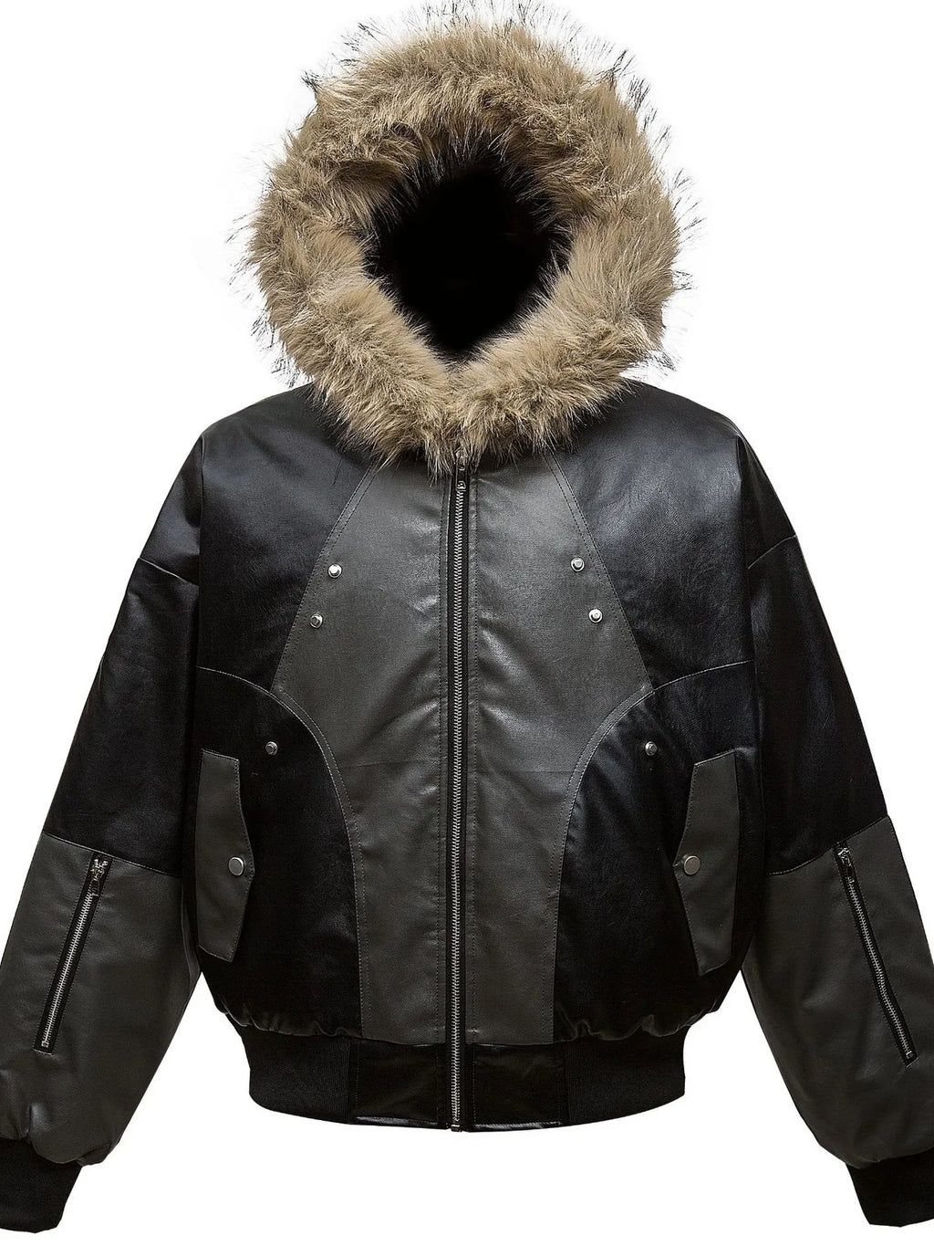 Faux Fur Hooded Contrast Bomber Jacket