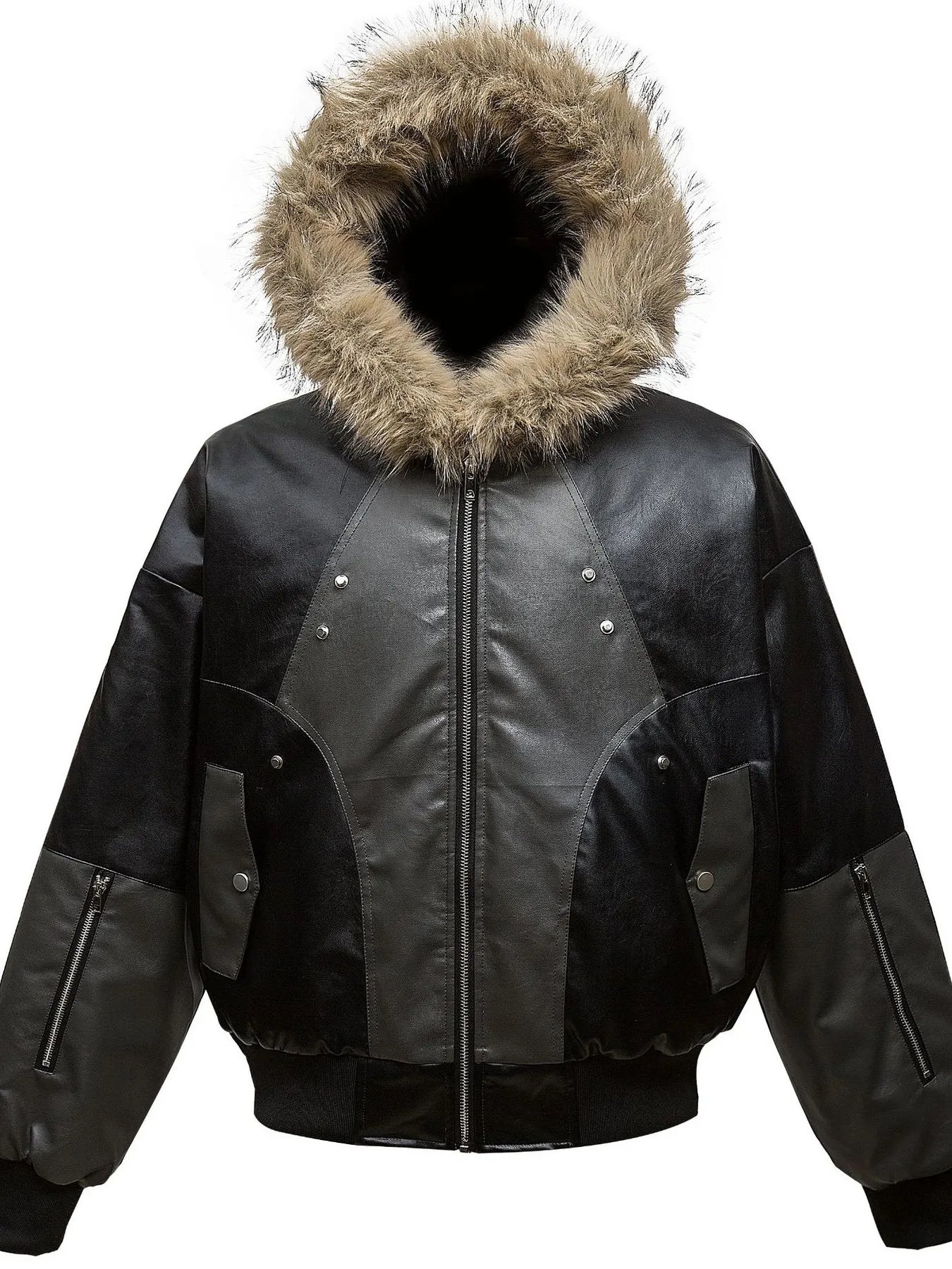 Faux Fur Hooded Contrast Bomber Jacket