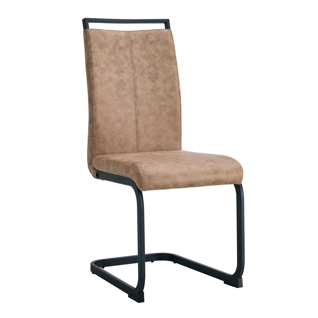 Modern Dining Chairs, Technology cloth High Back Upholstered Side Chair with C-shaped Tube Black Metal Legs for Dining Room Kitchen Vanity  Club Guest Office chair (Set of 4)Brown 1162