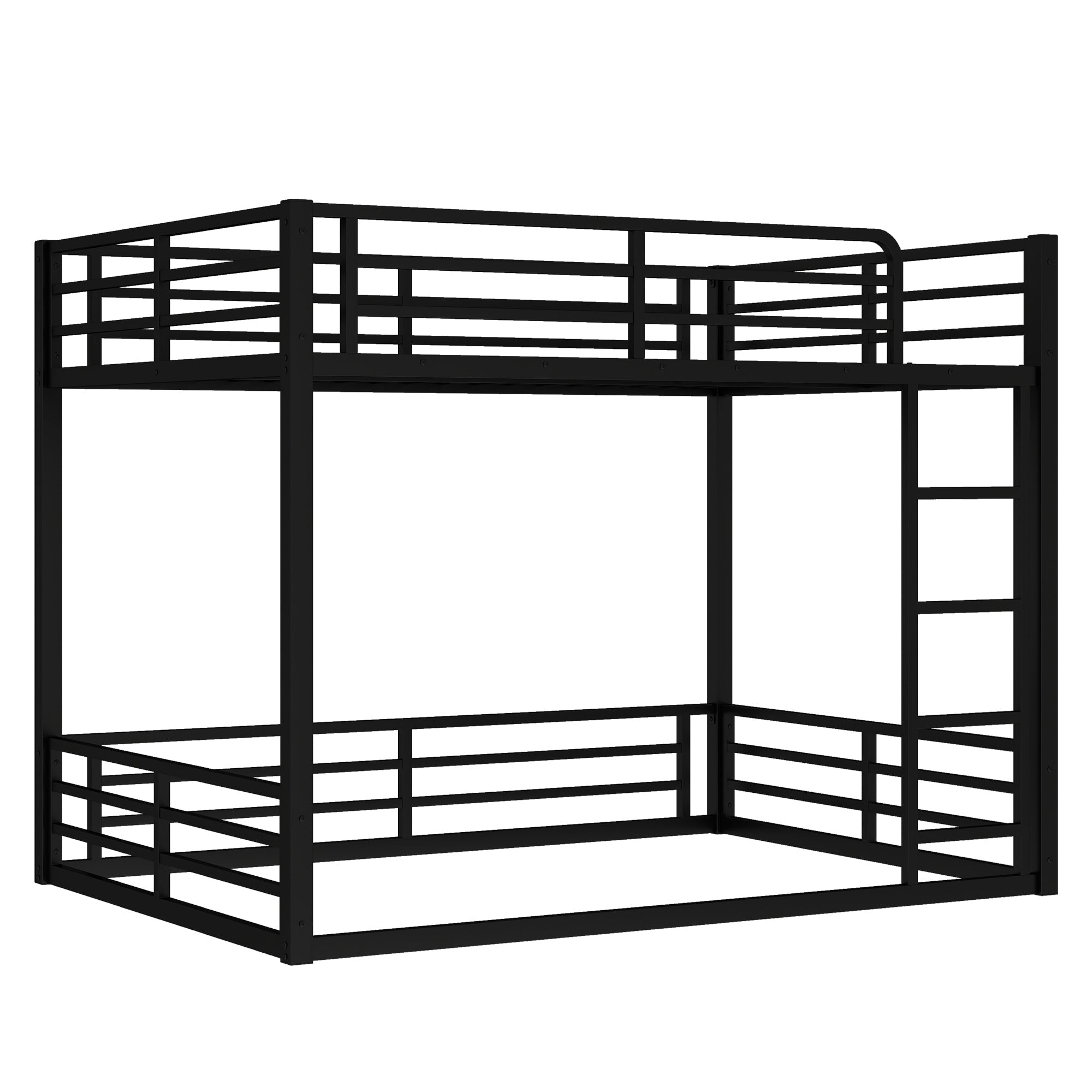 Metal Bunk Bed, Full over Full Floor Bunk Bed Frame,Heavy-Duty Bunk Bed for Kids, Teens, Adults, Noise-reduced Design, Black