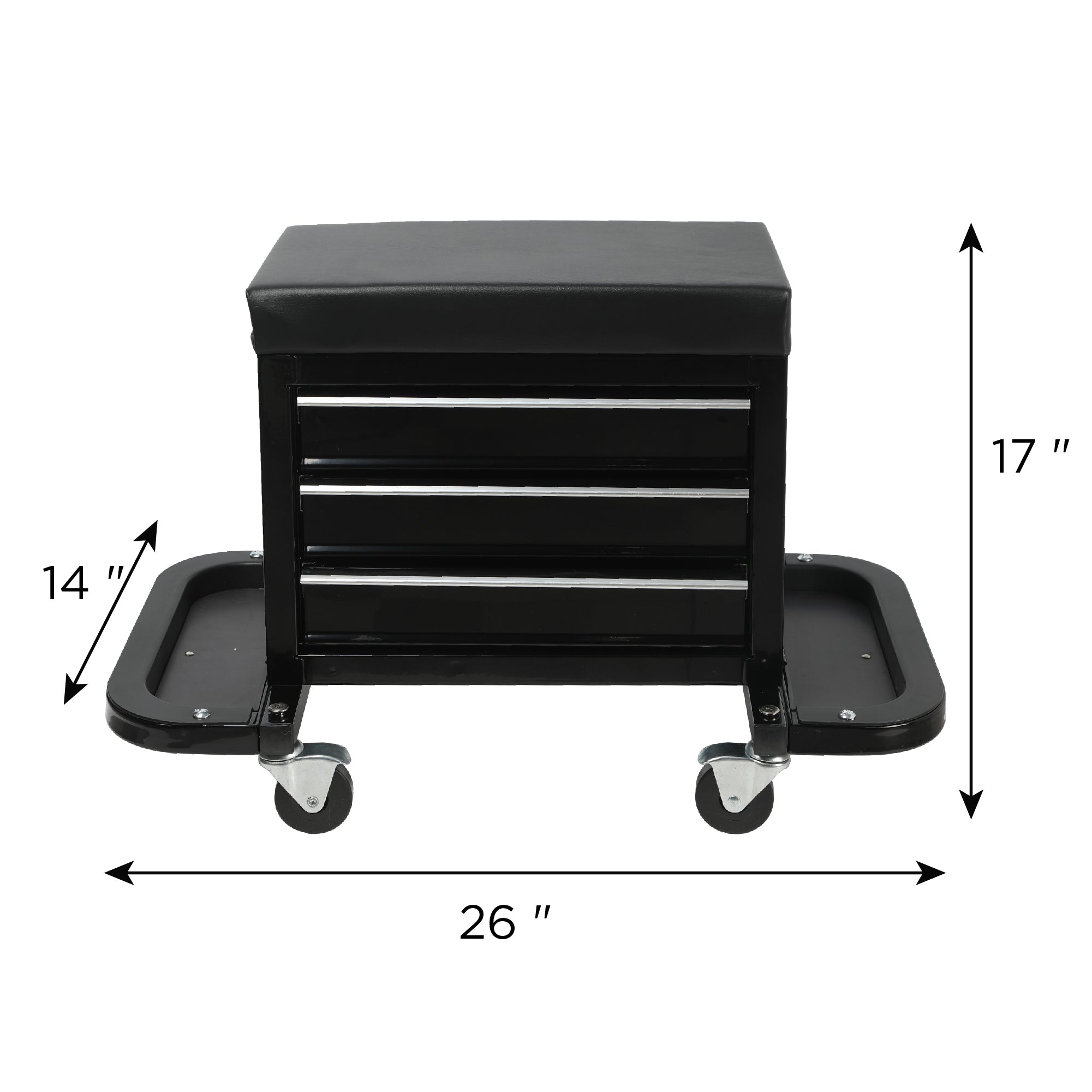 3-Drawer Tool Chest Rolling Mechanic Seat with Tool Trays,350lbs Max Weight Capacity,Black