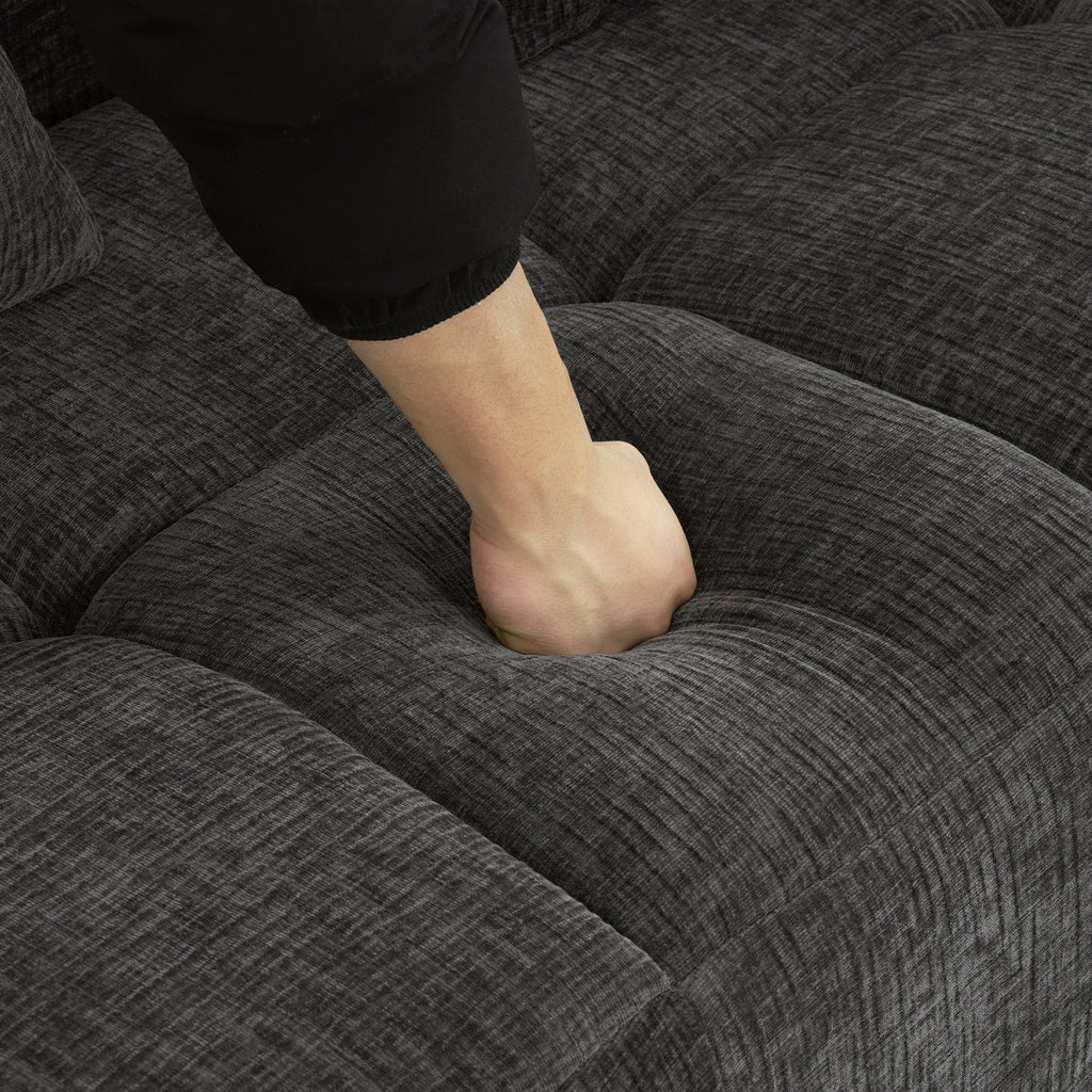 Modern Grey Modular Sectional Sofa with Deep Seating and Side Pockets in Chenille Fabric