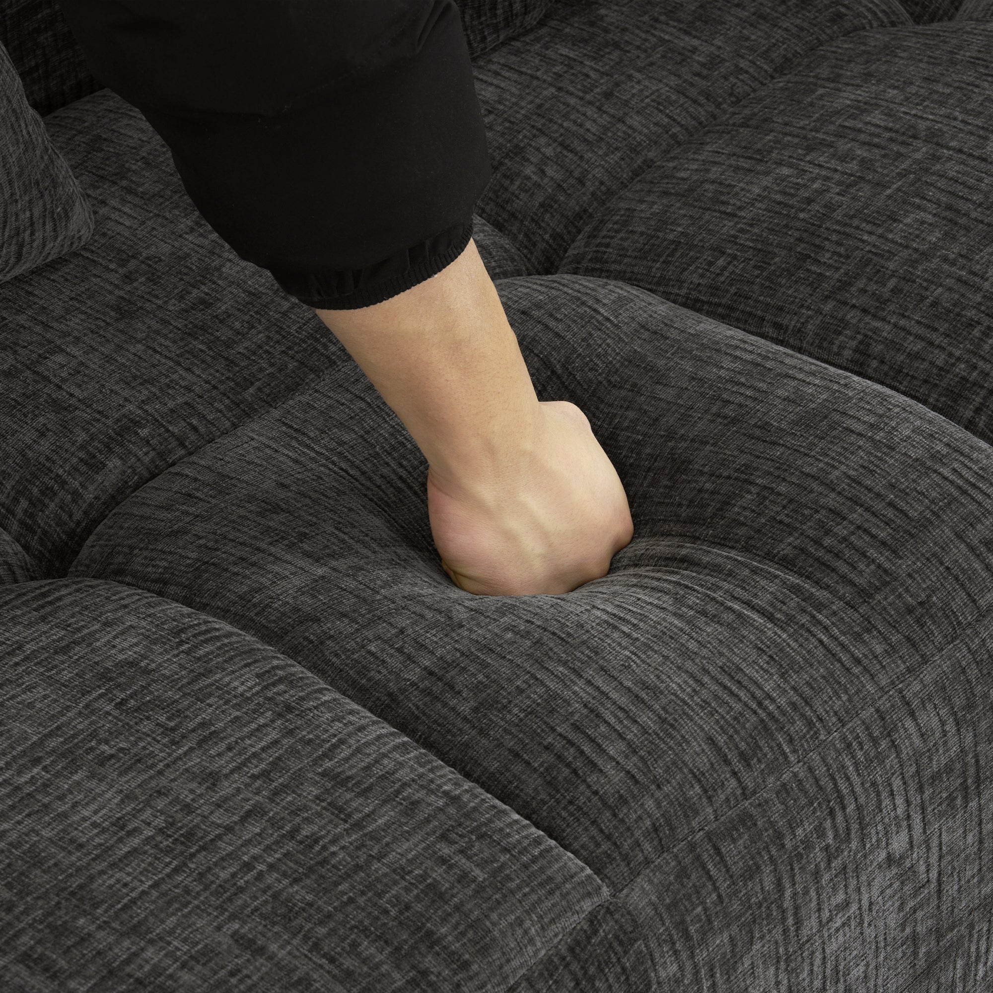 Modern Grey Modular Sectional Sofa with Deep Seating and Side Pockets in Chenille Fabric