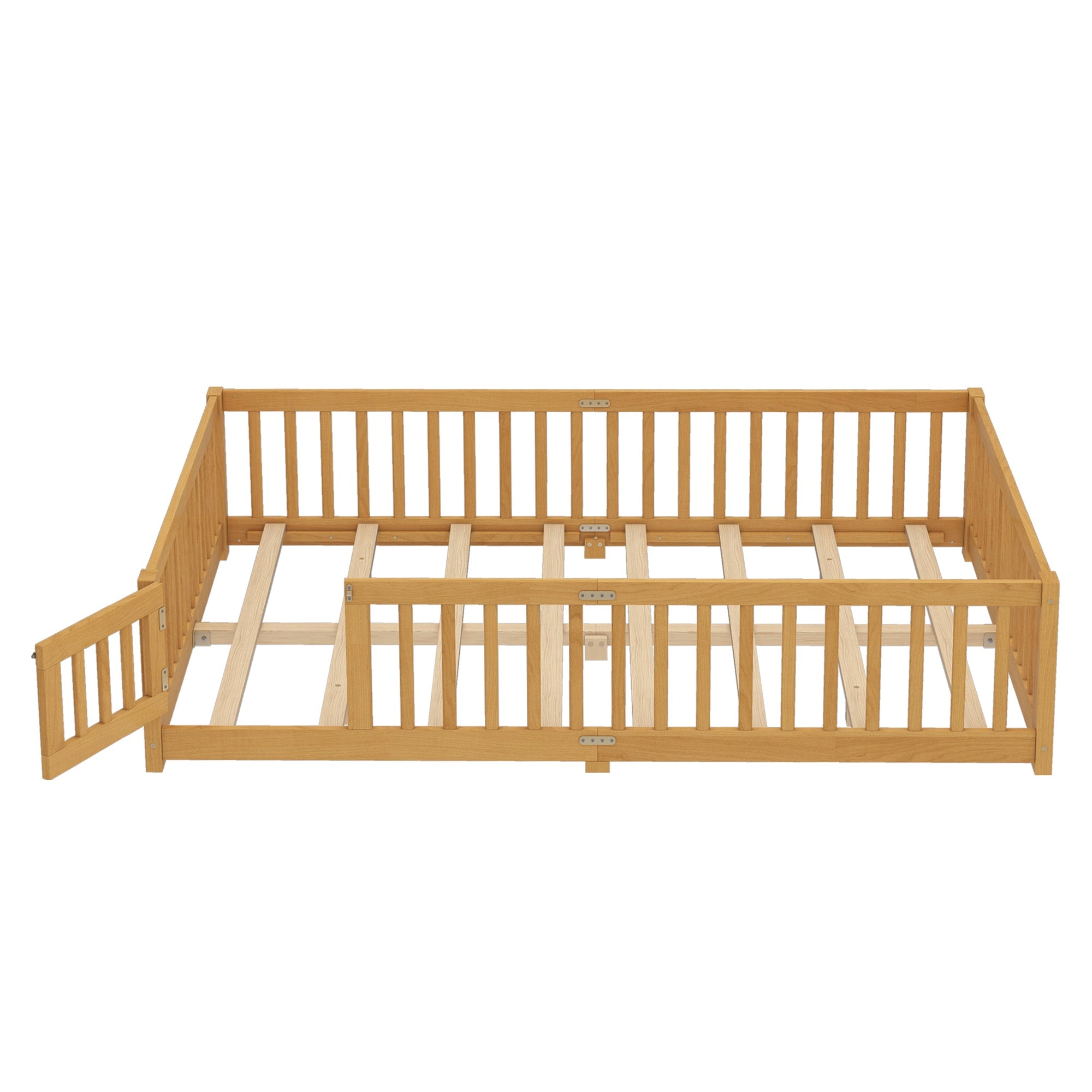 Queen Size Bed Floor Bed with Safety Guardrails and Door for Kids, Natural( Old SKU:W1580P154630)
