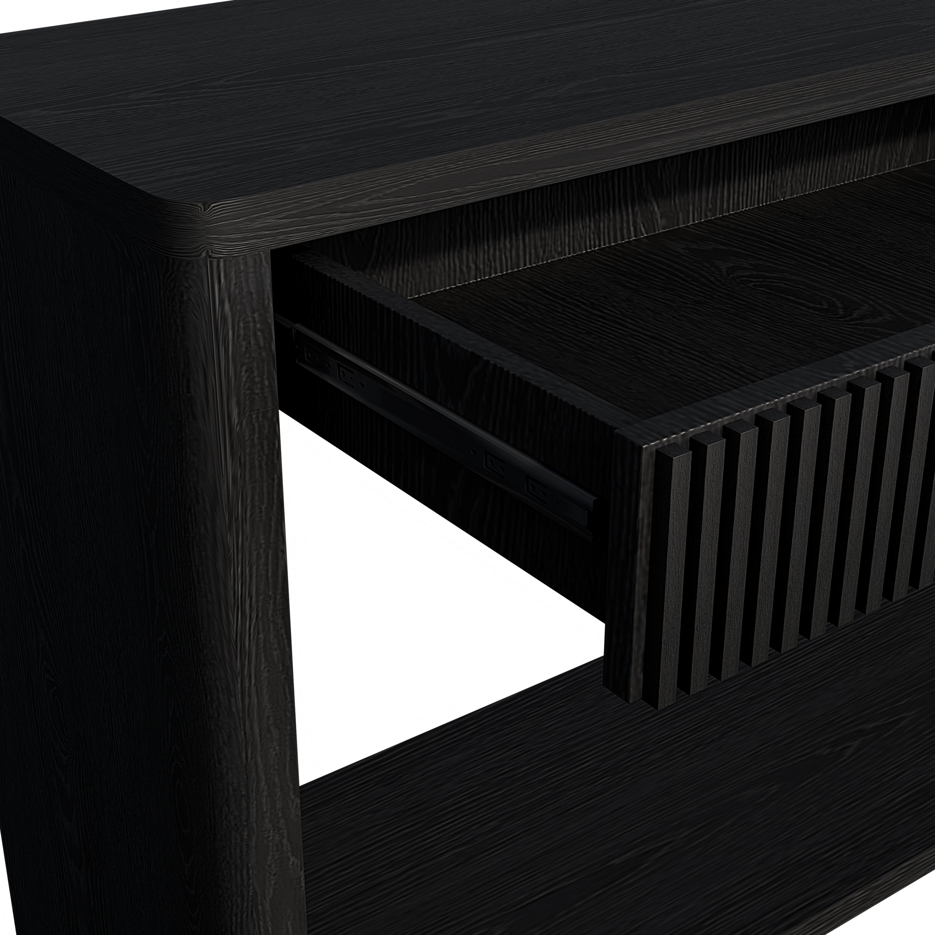 60' Modern 2-Drawer Fluted Console Table Natural Wood Veneer Sofa Table Behind Couch Table for Living Room, Hallway, Entryway, Home Office, Black