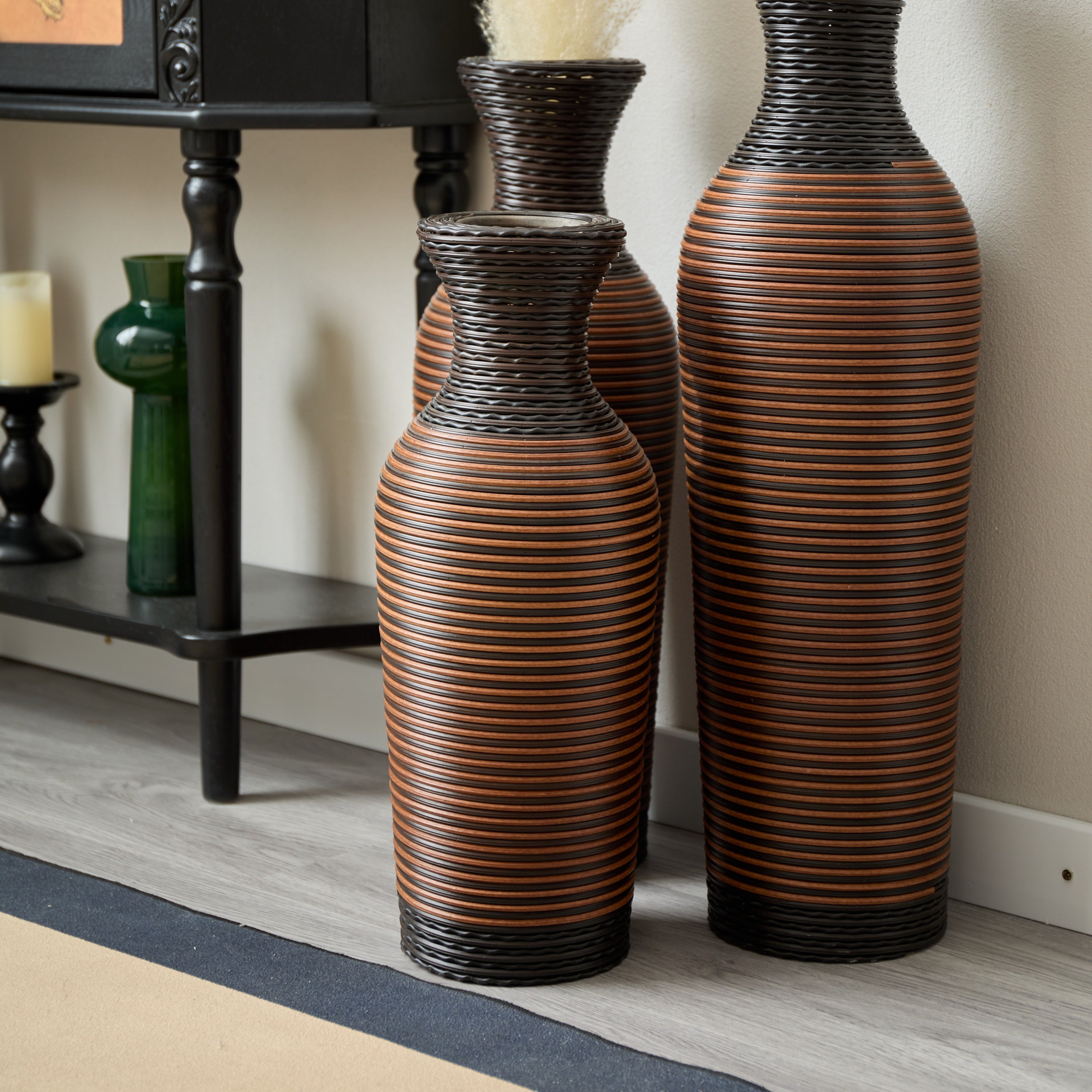 Desktop Vase, Brown Decorative Floor Vase, Classic and Neat Floor Vase, High Independent Flower Stand, Artificial Vine Vase, PVC Floor Vase, Home Decoration Flower Stand Set of 3 pieces