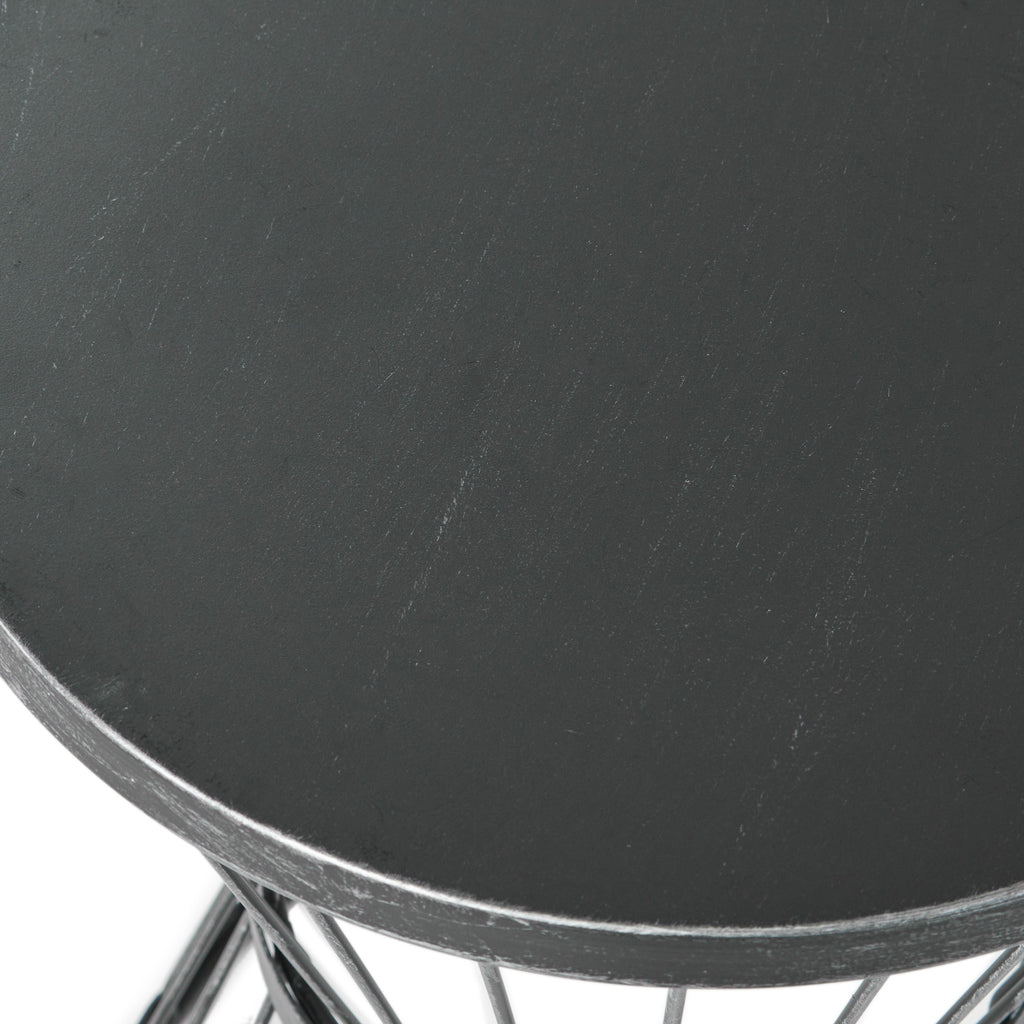 LASSEN Modern Outdoor Side Table with Hourglass Design in Matte Black Iron, 16.25 x 16.25 x 21 inches