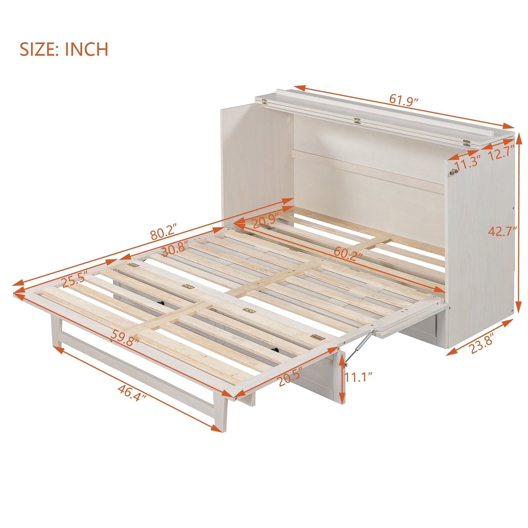 Queen Size Murphy Bed with Large Drawers & USB Ports,Brushed White