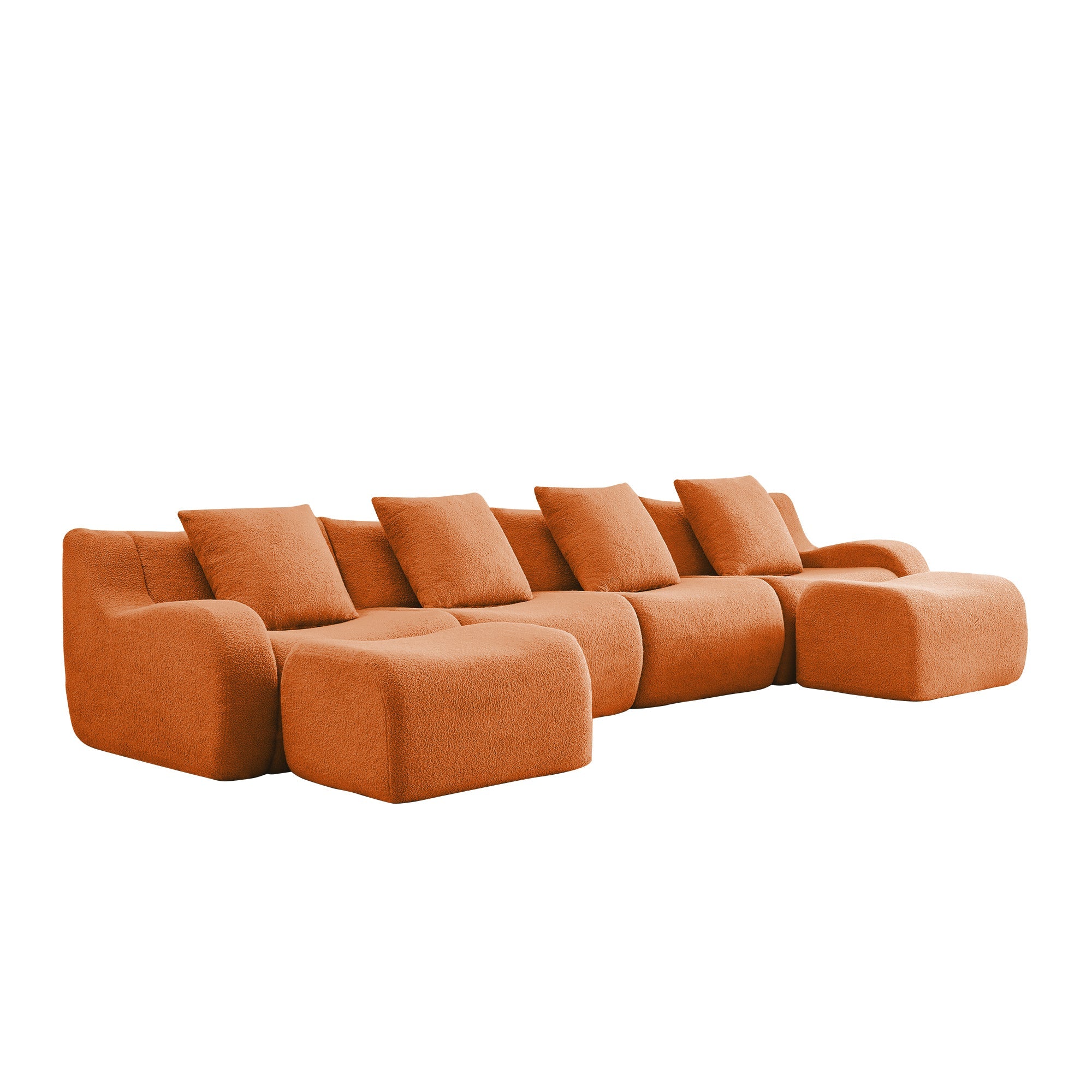 U-Shaped Boneless Sofa,Teddy Fabric No assembly required Curved armrest,Anti-slip Design,Streamlined Design 32D High Density Sponge,Full Compression Vacuum Packag,For Studies living Rooms,Orange