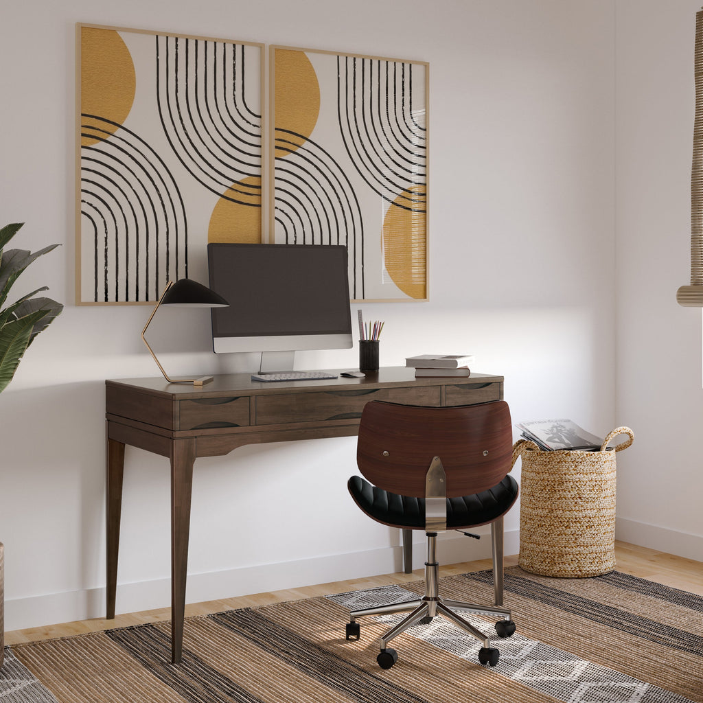 Harper 48 inch Wide Solid Hardwood Mid-Century Modern Small Desk in Walnut Brown