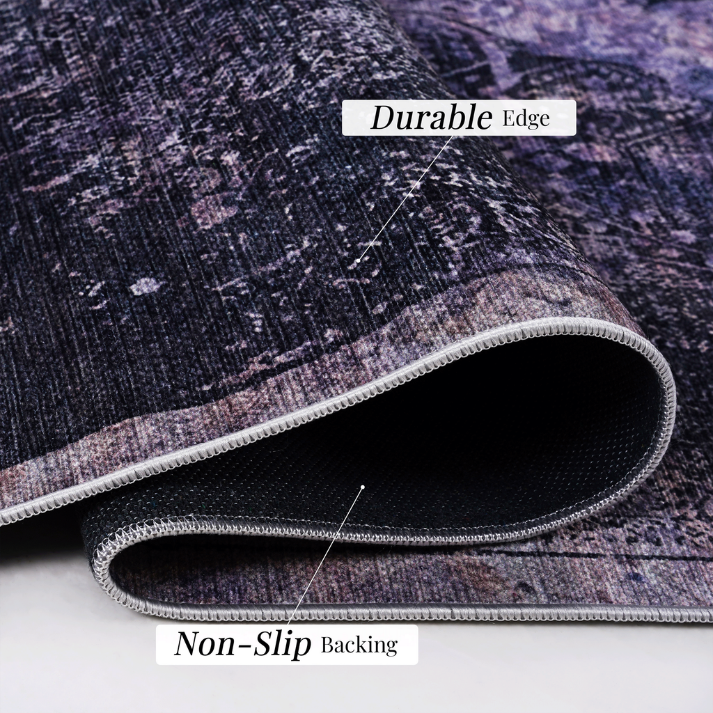 Area Rug 3x5, Washable Rug, Low-Pile, Non-Slip, Non-Shedding, Foldable, Kid & Pet Friendly - Area Rugs for living room, bedroom, kitchen, dining room rug - Perfect Gifts, (Anthracite, 3' x 5')