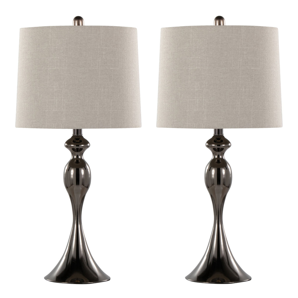 Ashland 27' Contemporary Metal Table Lamp in Gun Metal with Light Grey Textured Slub Linen Shade from Grandview Gallery by LumiSource - Set of 2