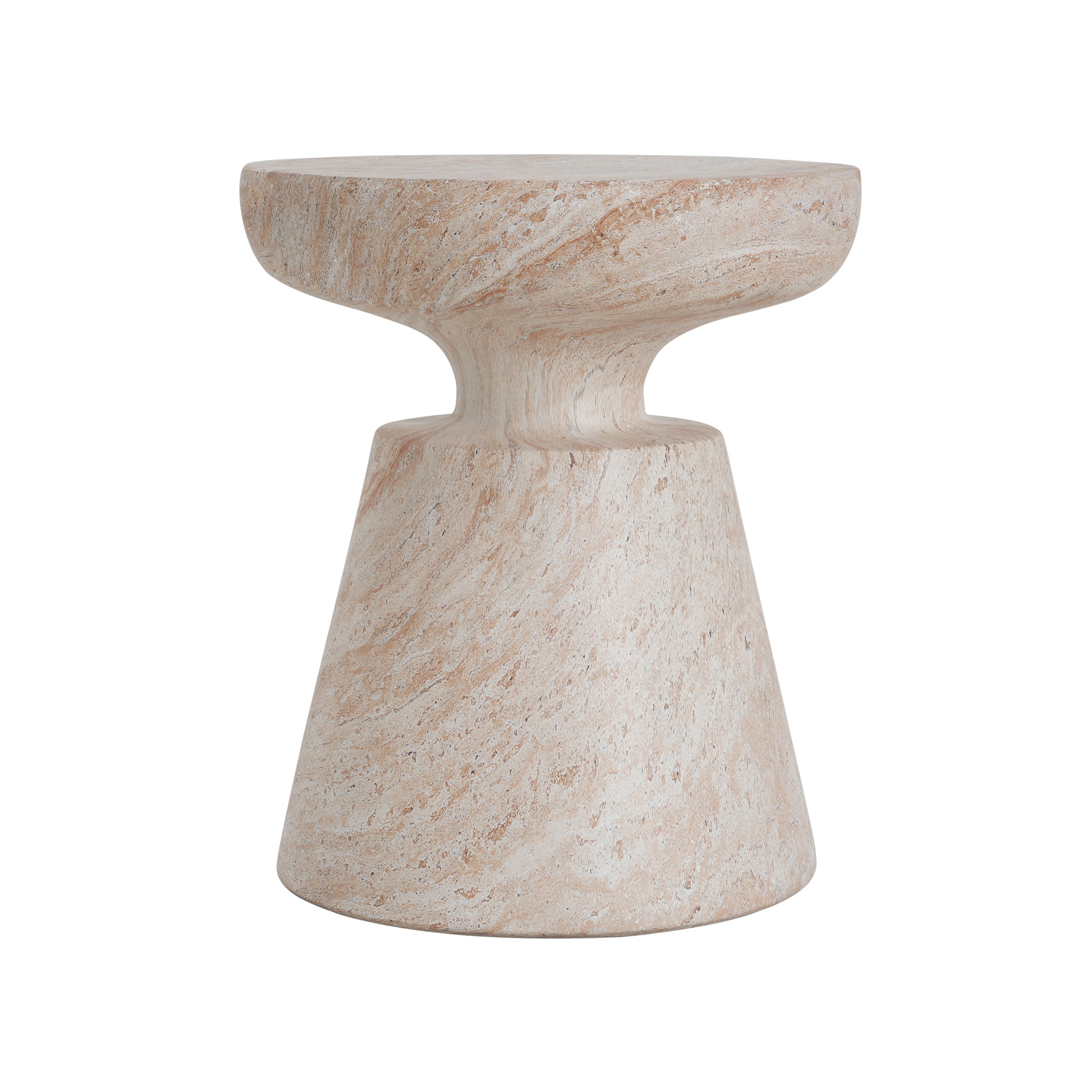 Outdoor/Indoor Lightweight Concrete Side Table, Travertine Finish, Beige, 20.5 x 17.75 Inches