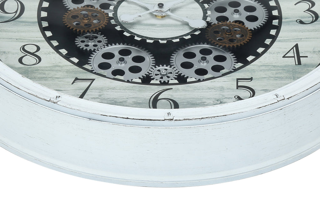 Clocks, 20' Round, Gear Mechanism, Wall Clock, Antique White, Transitional