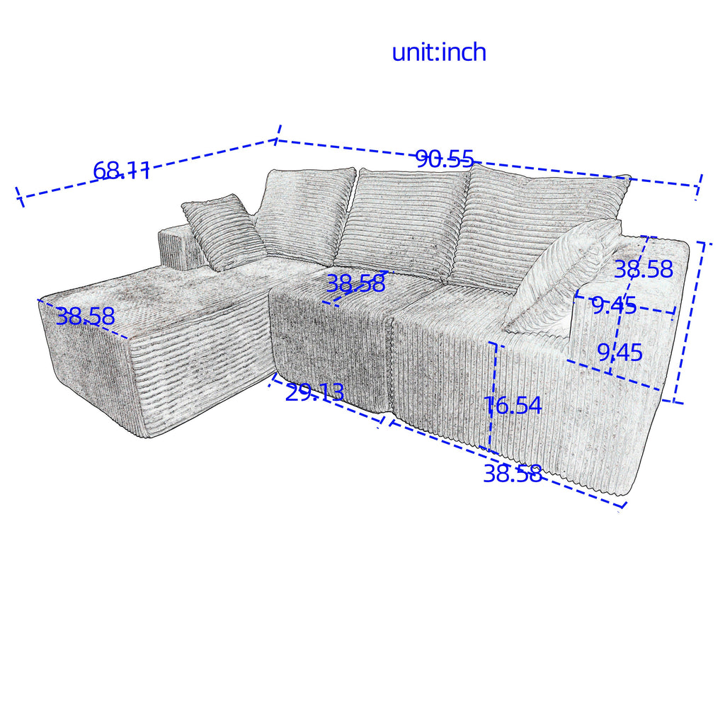 Corner combination sofa, sectional sofa ,couch sofa,sofa bed, made of high-density sponge and soft plush fabric, with multiple combinations available(gray)