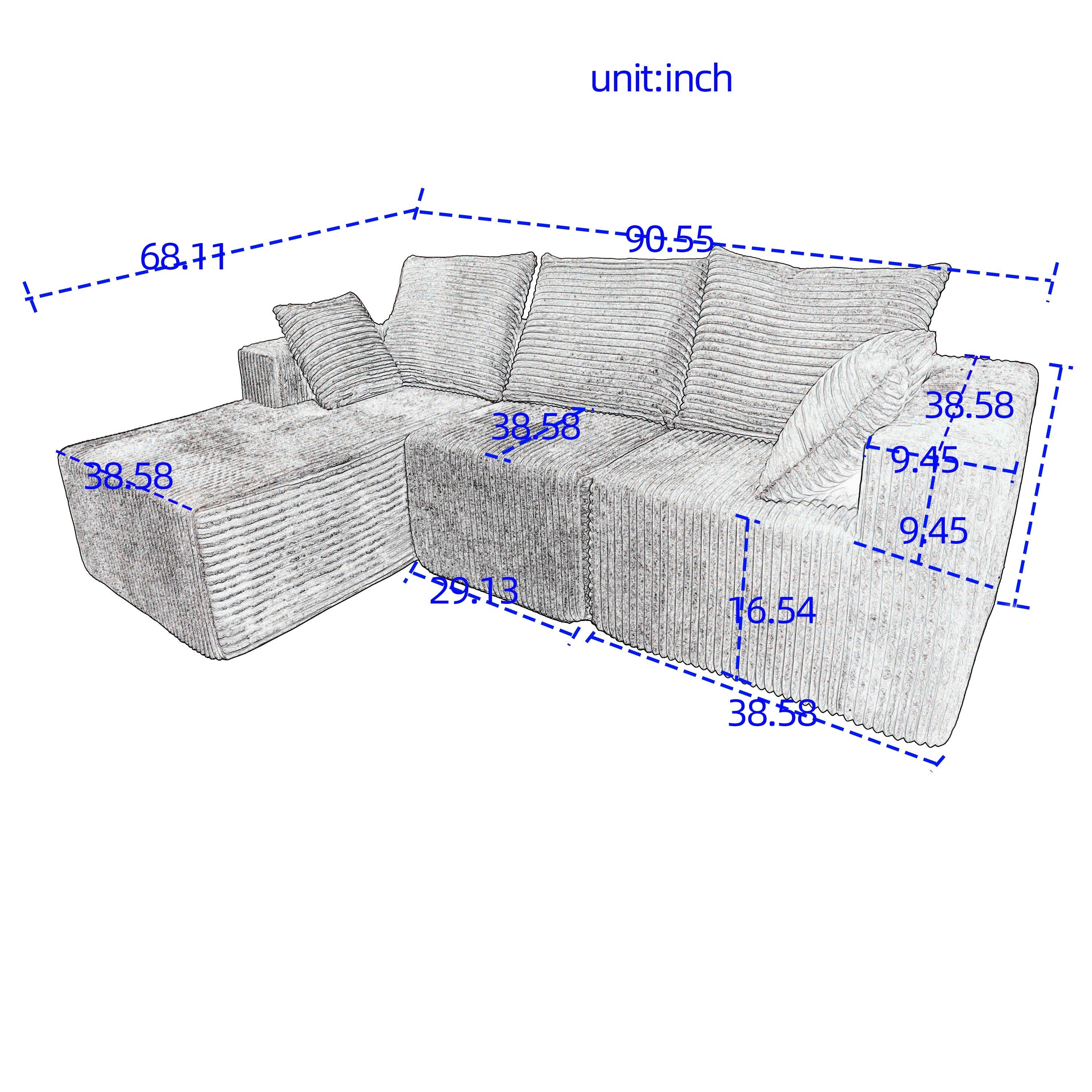 Corner combination sofa, sectional sofa ,couch sofa,sofa bed, made of high-density sponge and soft plush fabric, with multiple combinations available(gray)