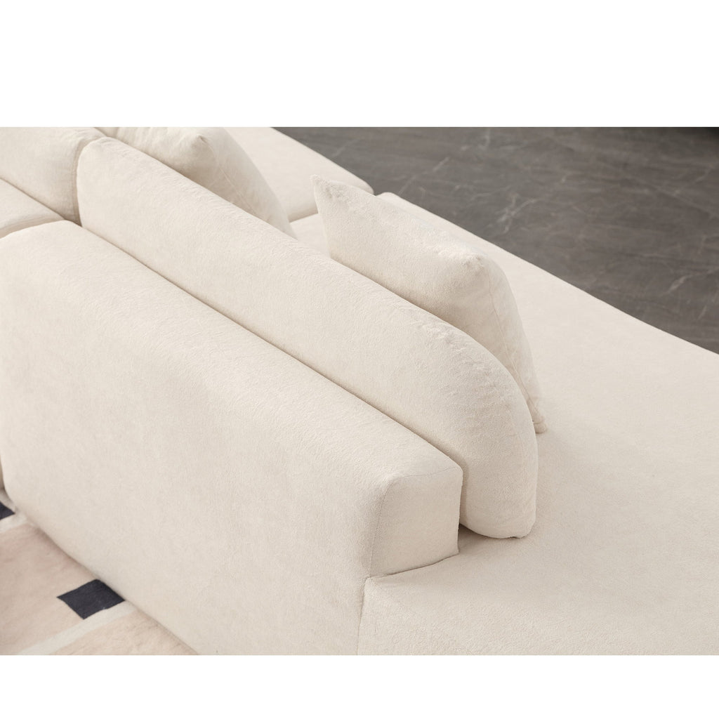 Modern curved combination sofa, terrycloth fabric sofa, minimalist sofa in living room, apartment, no assembly required, three  pillows,Beige