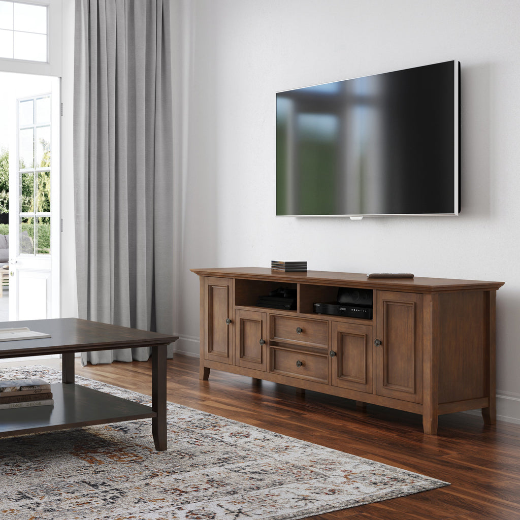 Amherst 72 inch Solid Wood TV Media Stand in Rustic Natural Aged Brown