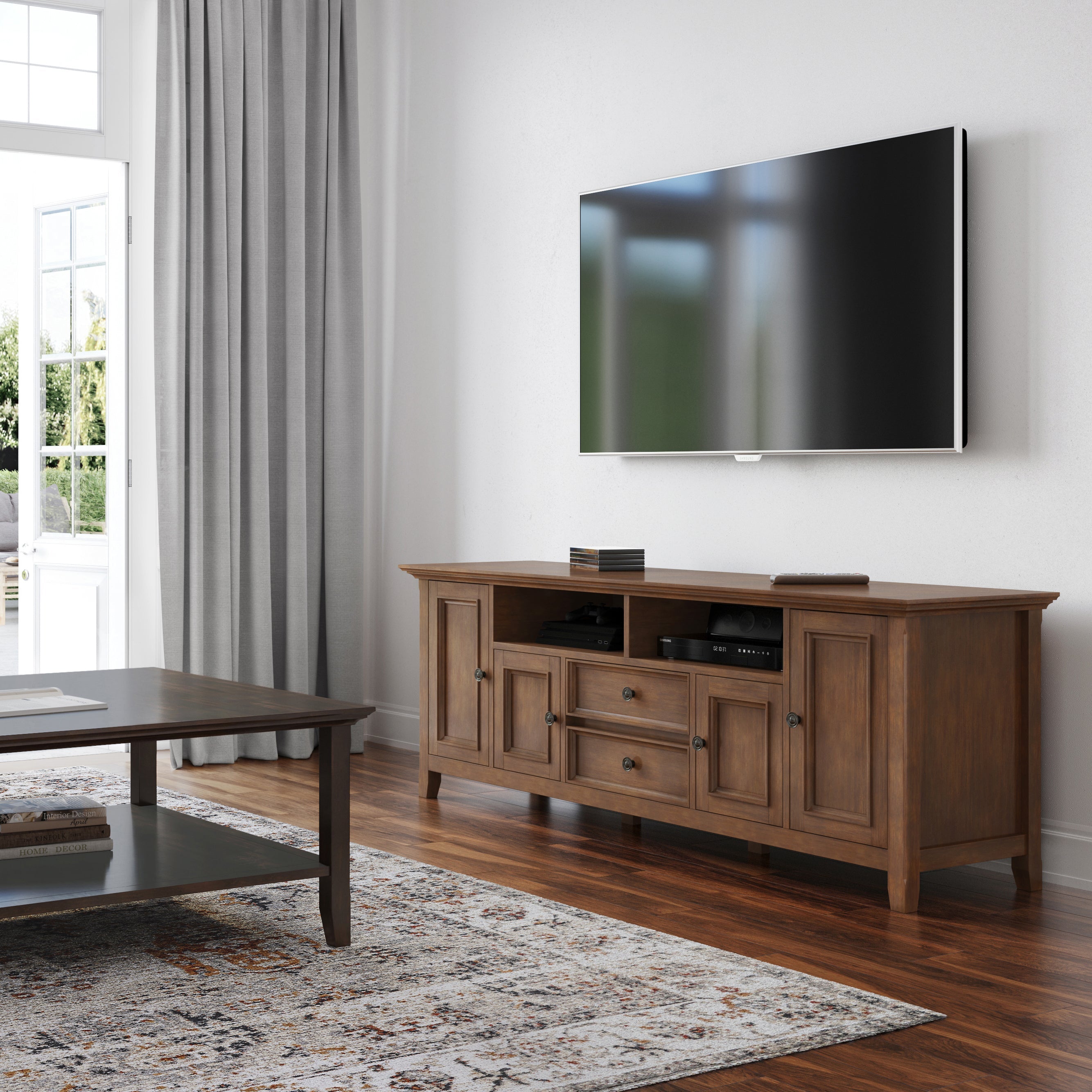 Amherst 72 inch Solid Wood TV Media Stand in Rustic Natural Aged Brown