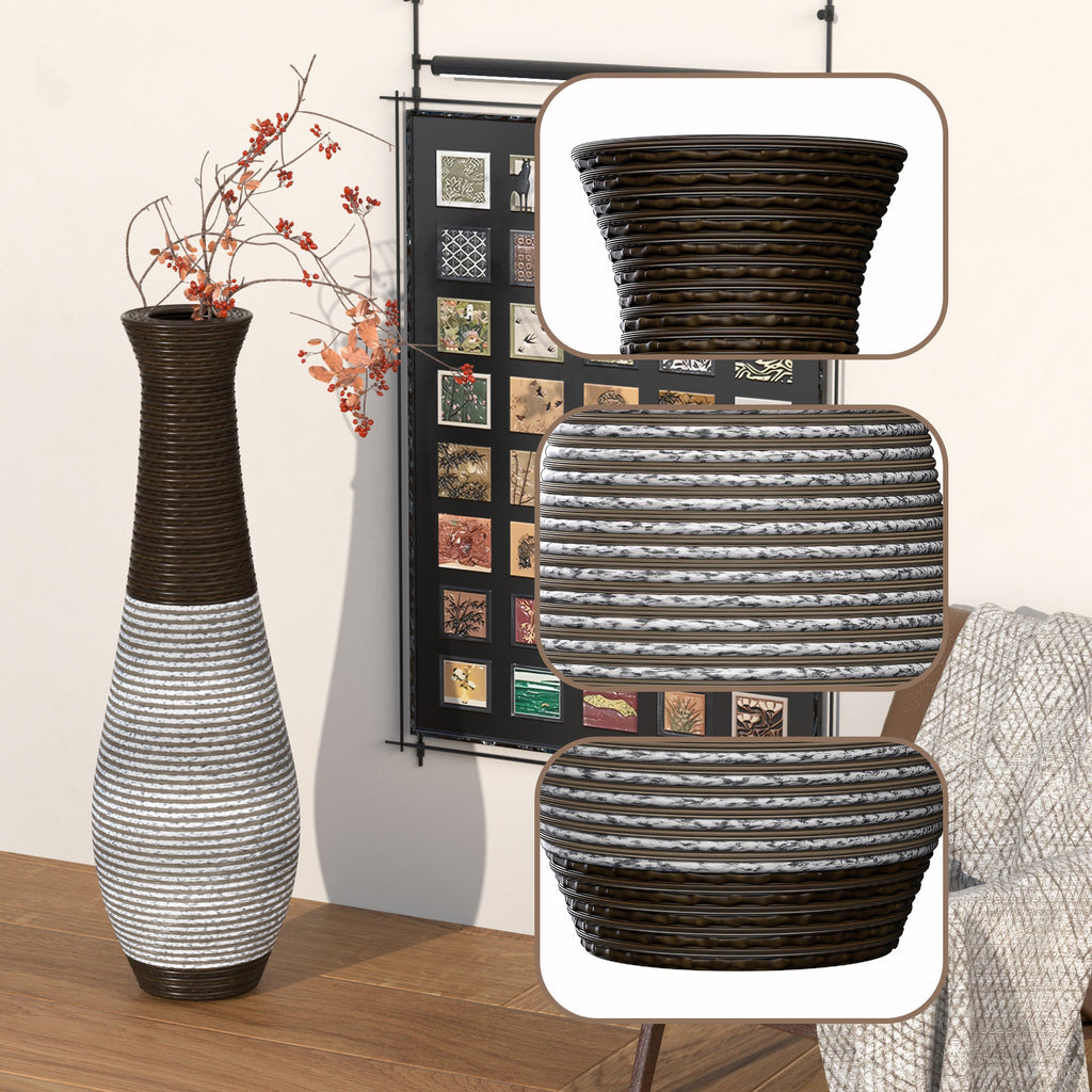 39-Inch Tall Standing Designer Floor Vase - Durable Artificial Rattan - Elegant Two-Tone Dark Brown Finish - Ideal Decor Accent for Living Room, Bedroom, Entryway - Stylish Home Decor Statement Piece