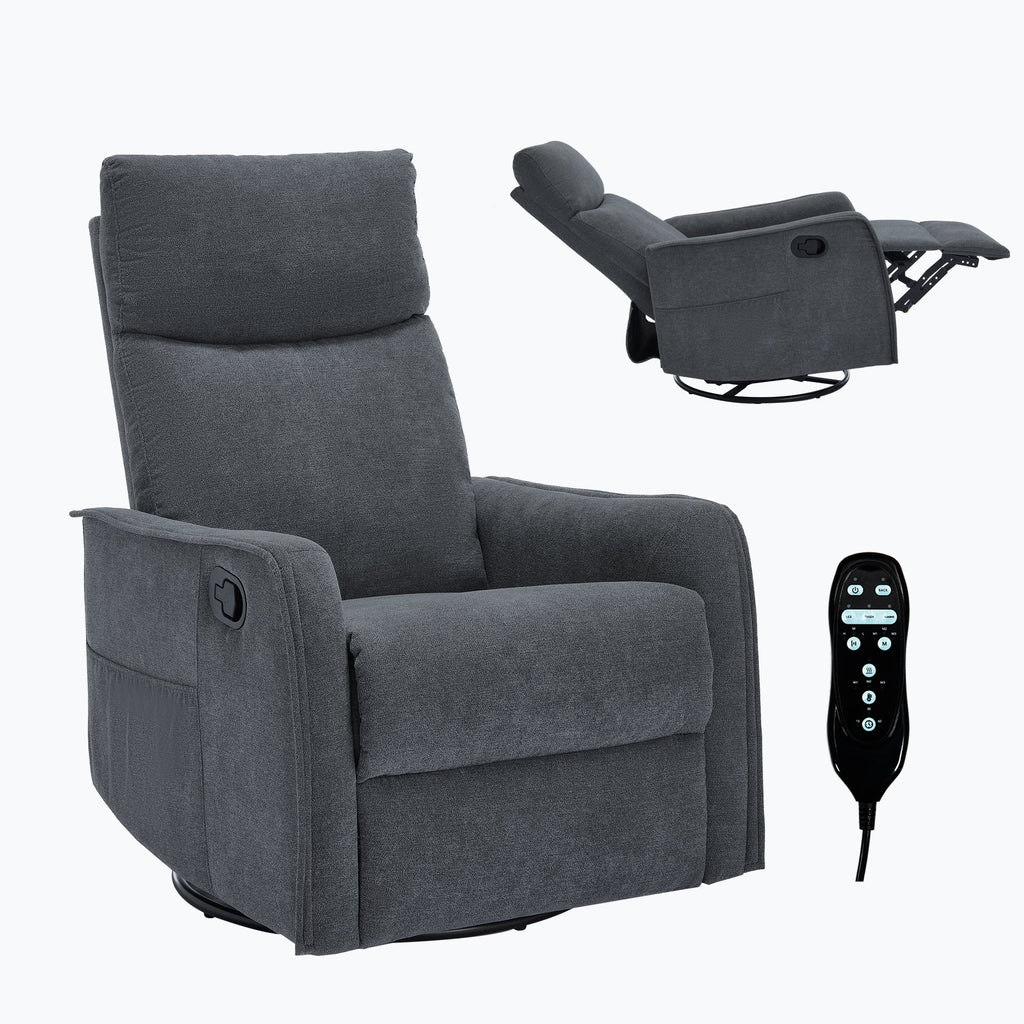 Heat Massage Manual Recliner Chair with Rocker and Swivel in Fabric for Living Room, Grey