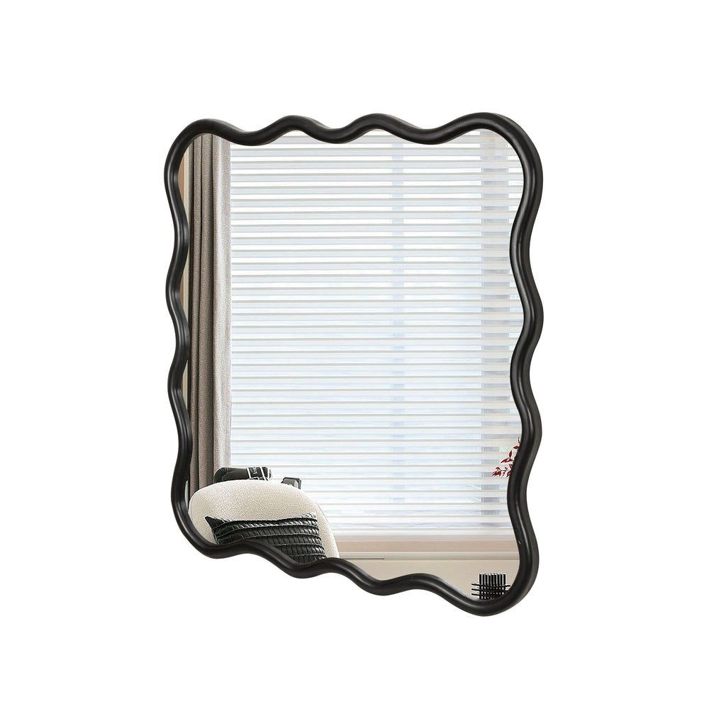 Solid Wood Wavy Square Mirror-Black 36' x 36' Modern Mirror Wall Decor for Bathroom, Bedroom, Living Room, Dining Room, Cloakroom, Entryway