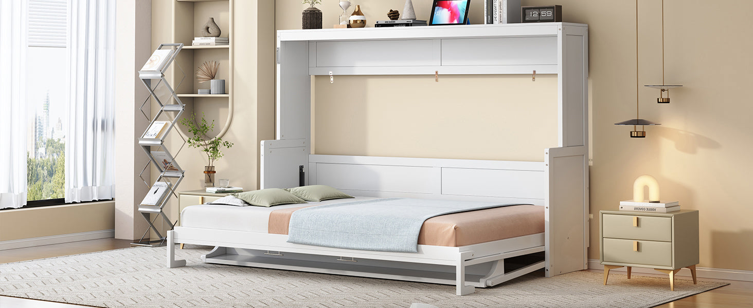 Queen Size Murphy Bed with Hydraulic Lift & Desk Design, White(OLD SKU: N820S00033K)