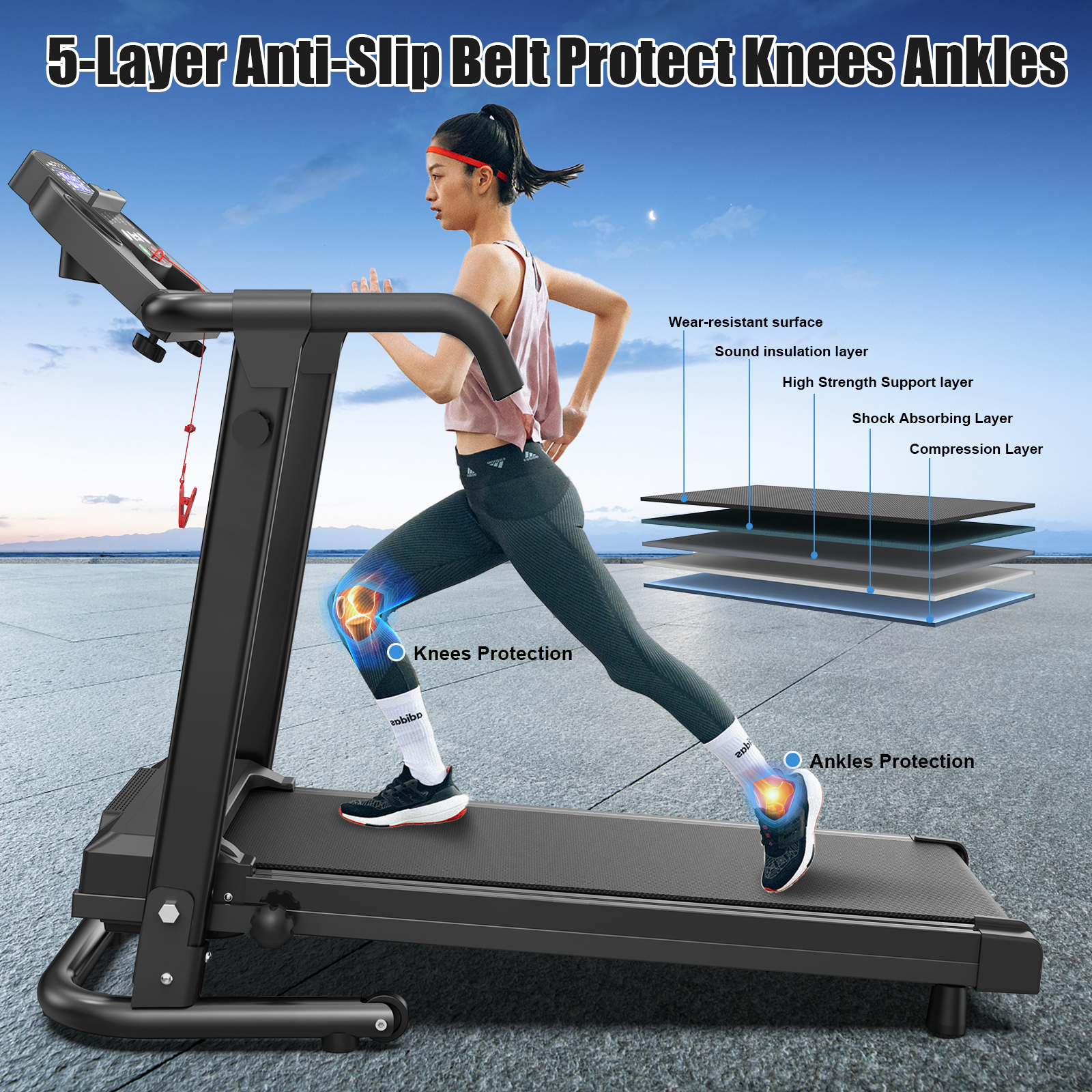 Foldable Treadmill for Home, 2.5HP Portable Treadmill with Handles, 300 lbs Capacity, APP Control & LED Display - Folding Walking Pad for Fitness