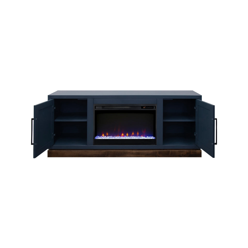 Nora 64 inch Fireplace TV Stand, for TVs up to 85 inches, Blue Denim and Whiskey Finish