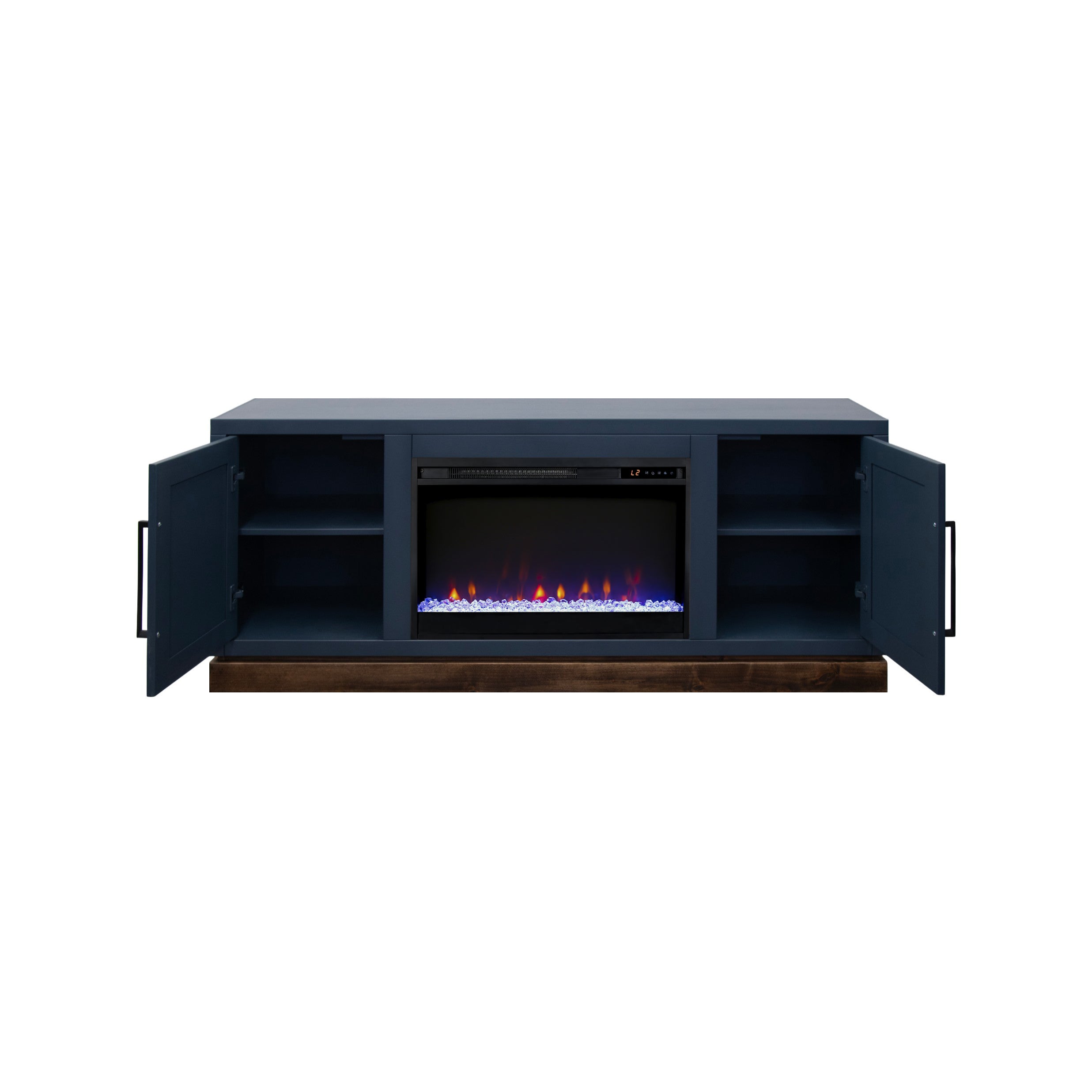 Nora 64 inch Fireplace TV Stand, for TVs up to 85 inches, Blue Denim and Whiskey Finish