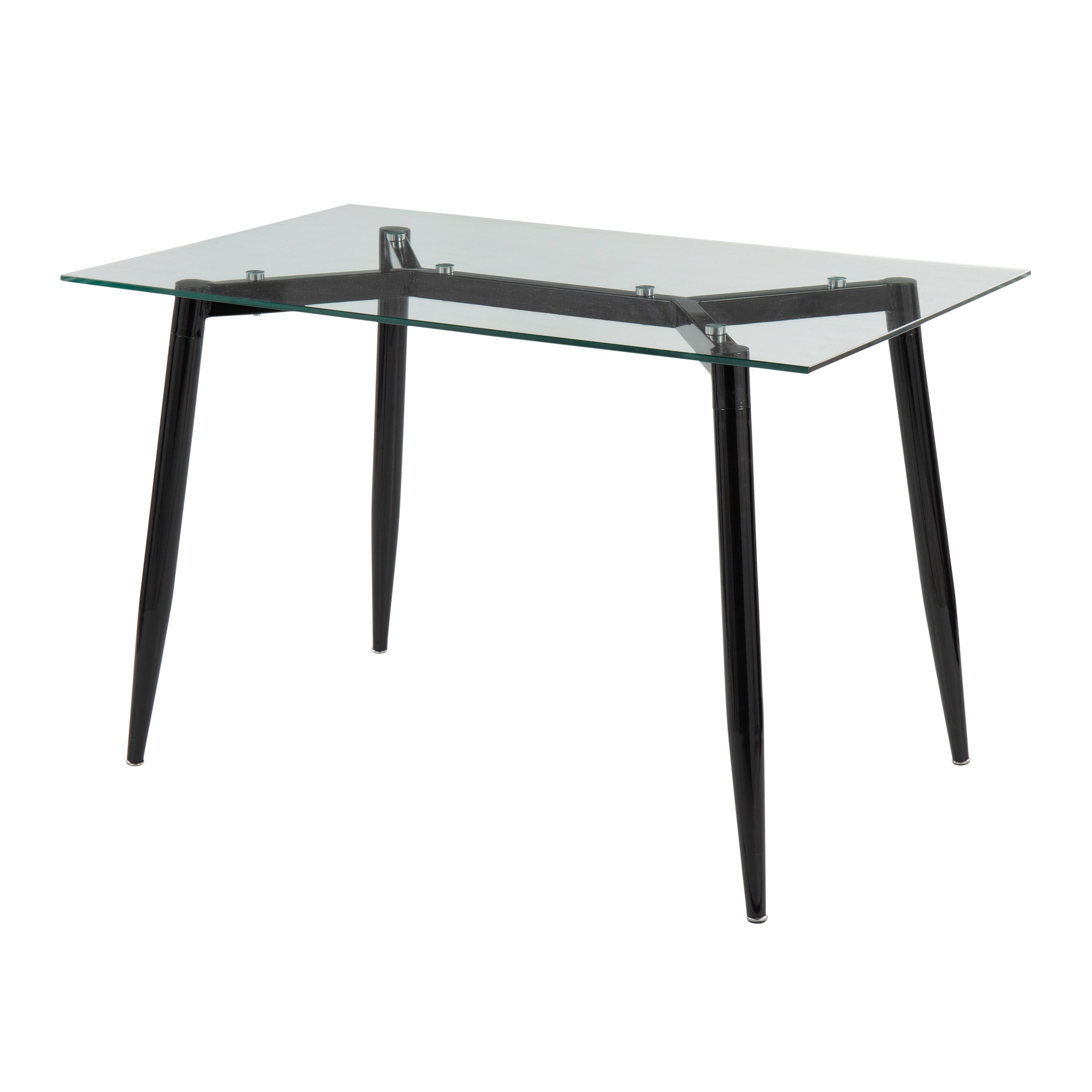 Clara Contemporary Table in Black Metal with Clear Tempered Glass Top by LumiSource