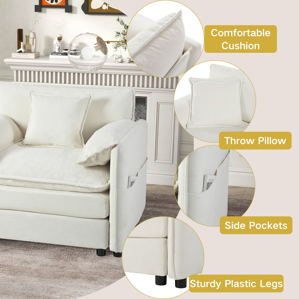 Deep Seat Sectional Cloud Sofa with 2 Ottomans & Soft Pillows, Loveseat Modular Couch for Living Room, Apartment,DIY Combination,Beige