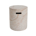 Modern Concrete Side Table with Travertine Finish, Indoor/Outdoor Use, Beige, 15.5 x 15.5 x 18.5 inches