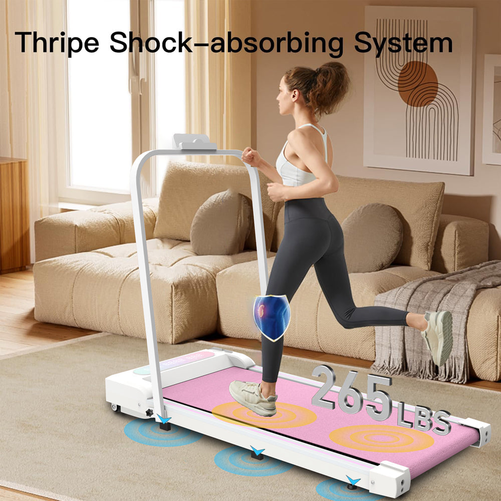 Under Desk Treadmill, Walking Pad, 2 in 1 Portable Treadmill with Handle Remote Control LED Display, Walking Jogging Machine for Home Office Use Pink