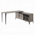 L-Shape Writing Desk with Cabinet, Gray Oak and Black
