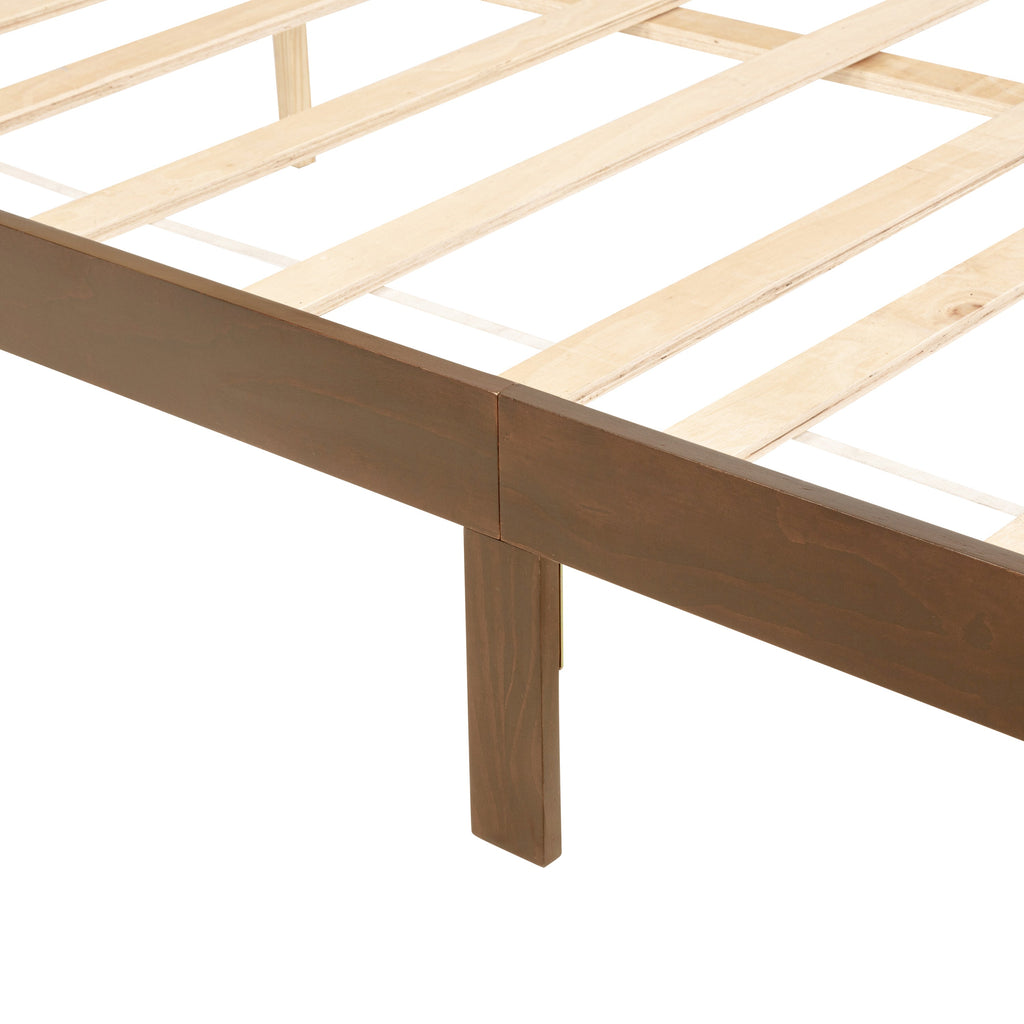 Queen Pine wooden Bed with Rattan Headboard  and Footboard, with  Central Enhanced Bed Platform,Walnut