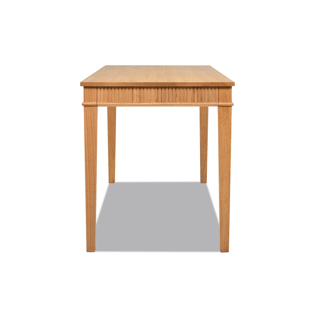 Dumont Modern Farmhouse 1-Drawer Fluted Home Office Writing Desk, Natural Blonde Solid Rubberwood & Rubberwood Veneer