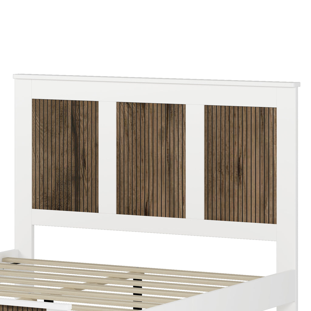 4-Pieces Bedroom Sets, Queen Size Farmhouse Platform Bed with Wooden Strip Stickers Decoration, Storage Nightstand and Dresser with Metal Handle, White(Old SKU: HL000191AAK)