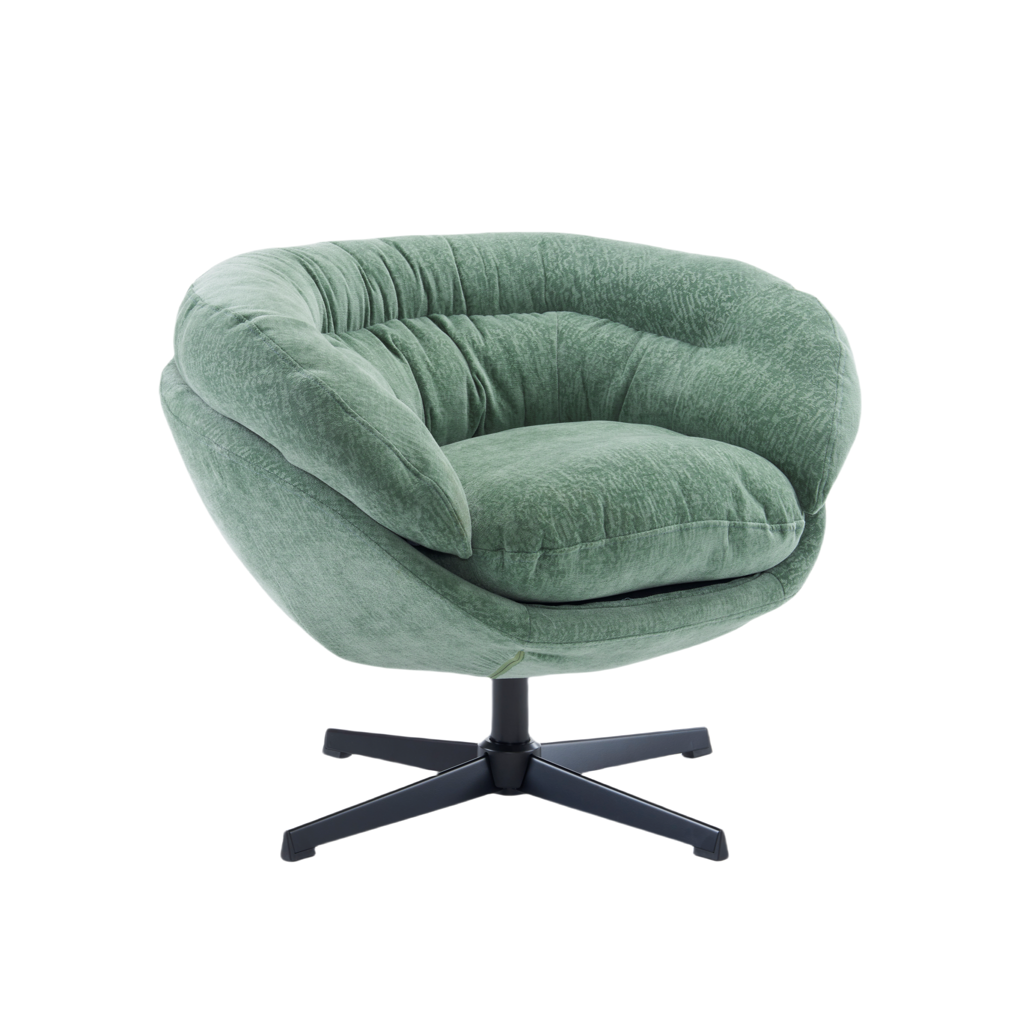 Modern Chenille Office Chair, 360° Swivel Club Chair/Accent Chair with Removable Cushion, Round Office Chair, Black Metal Base, Cotton Material, Living Room, Bedroom, Reading Corner, Office (Green)