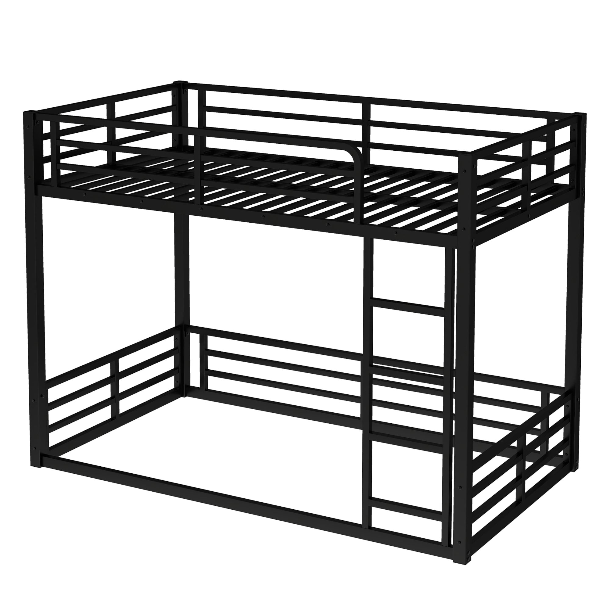 Metal Bunk Bed, Twin XL over Twin XL Floor Bunk Bed Frame, Heavy-Duty Bunk Bed for Kids, Teens, Adults, Noise-reduced Design, Black