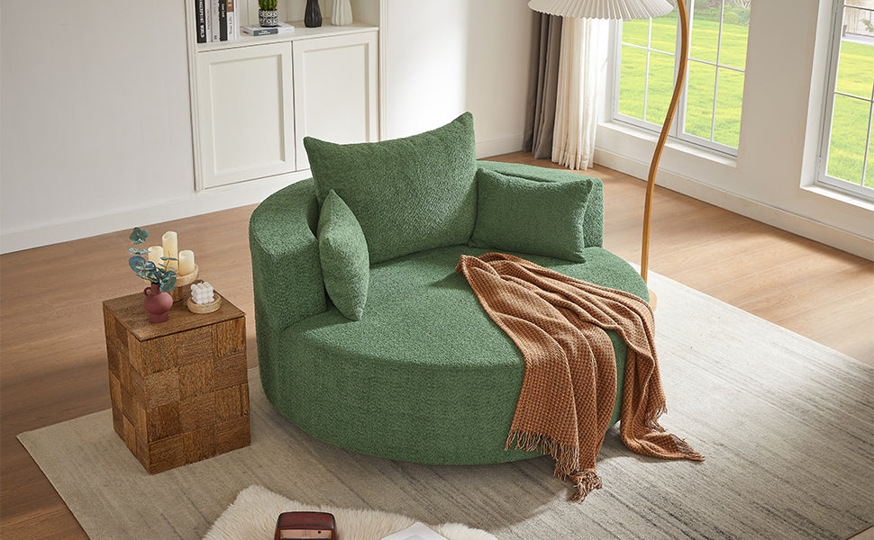 Modern 360° Swivel Accent Barrel Chair with Removable Pillows in Green Chenille for Living Room and Office