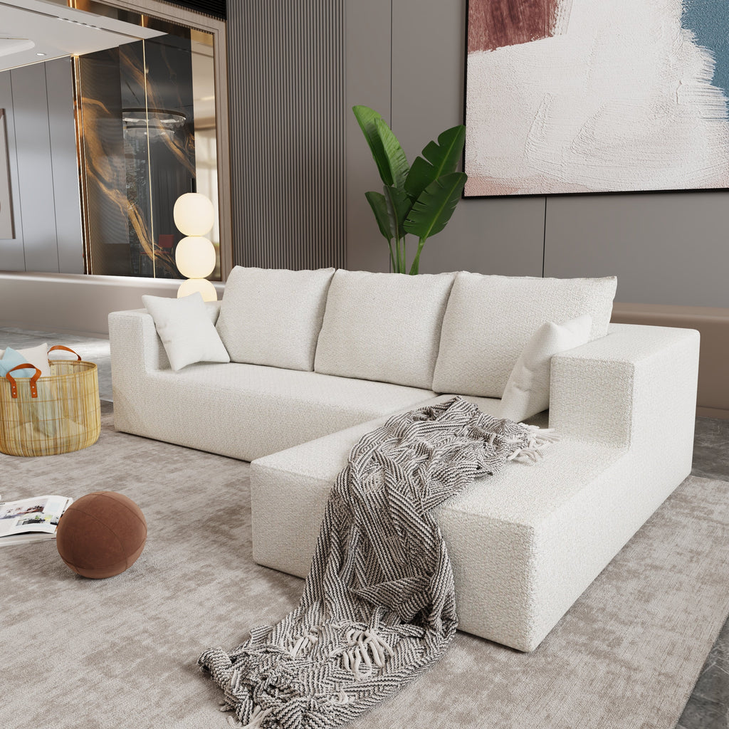 Combination sofa and sofa bed on the right corner, made of high-density sponge and soft linen fabric, with multiple combination methods (beige)