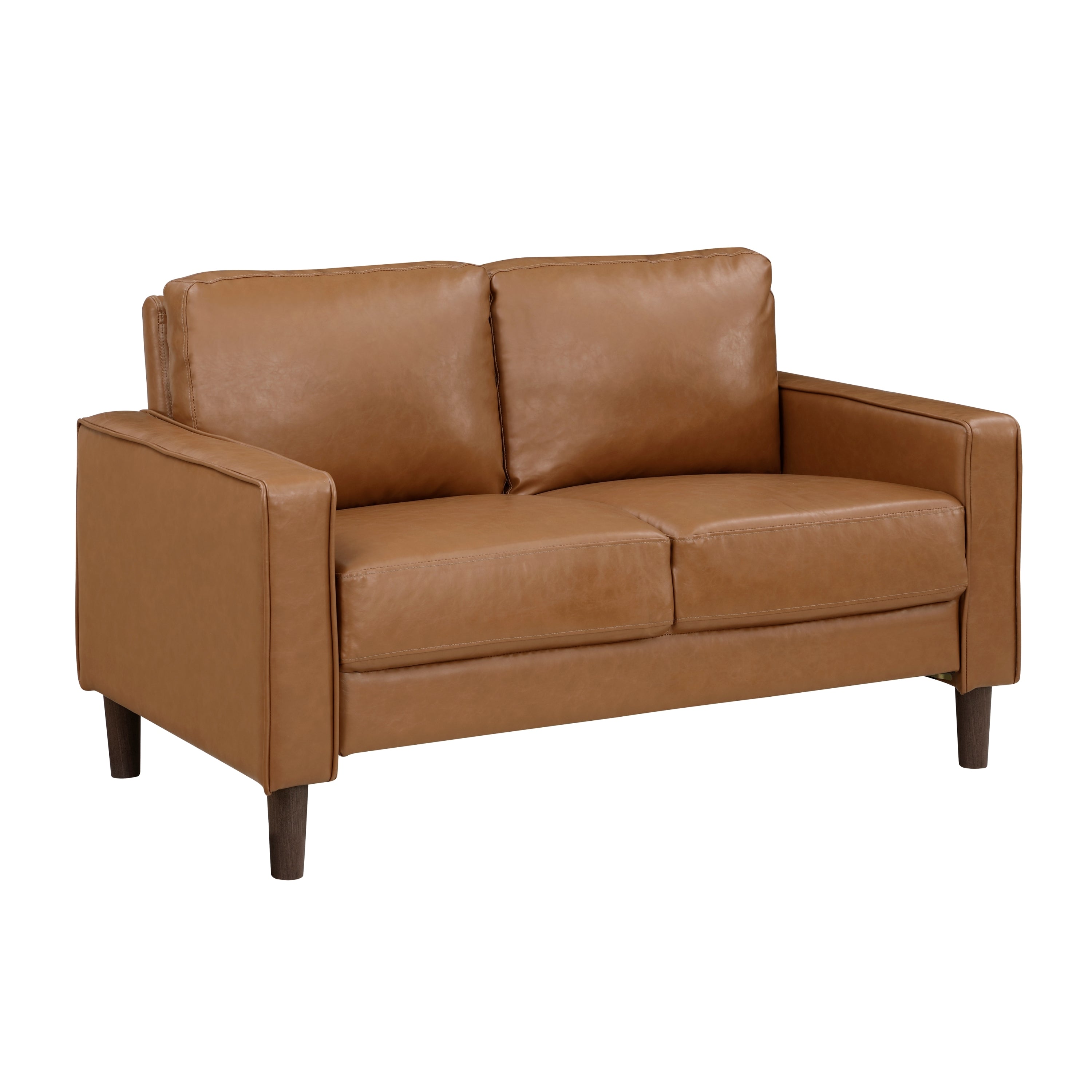 Modern Living Room Furniture 2pc Set Sofa Loveseat Brown Faux Leather Upholstered Cushion Back Seat Solid Wood