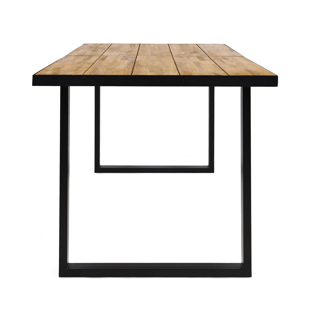 Outdoor Dining Table with U Shape Legs and Slat Top Table, Teak