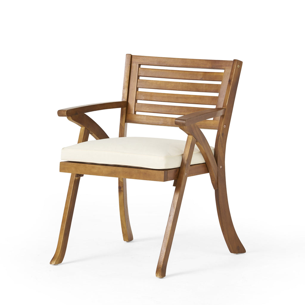 Outdoor Hermosa 5 Piece Wood Dining Set With Cushions, Teak Finish With Beige Cushion
