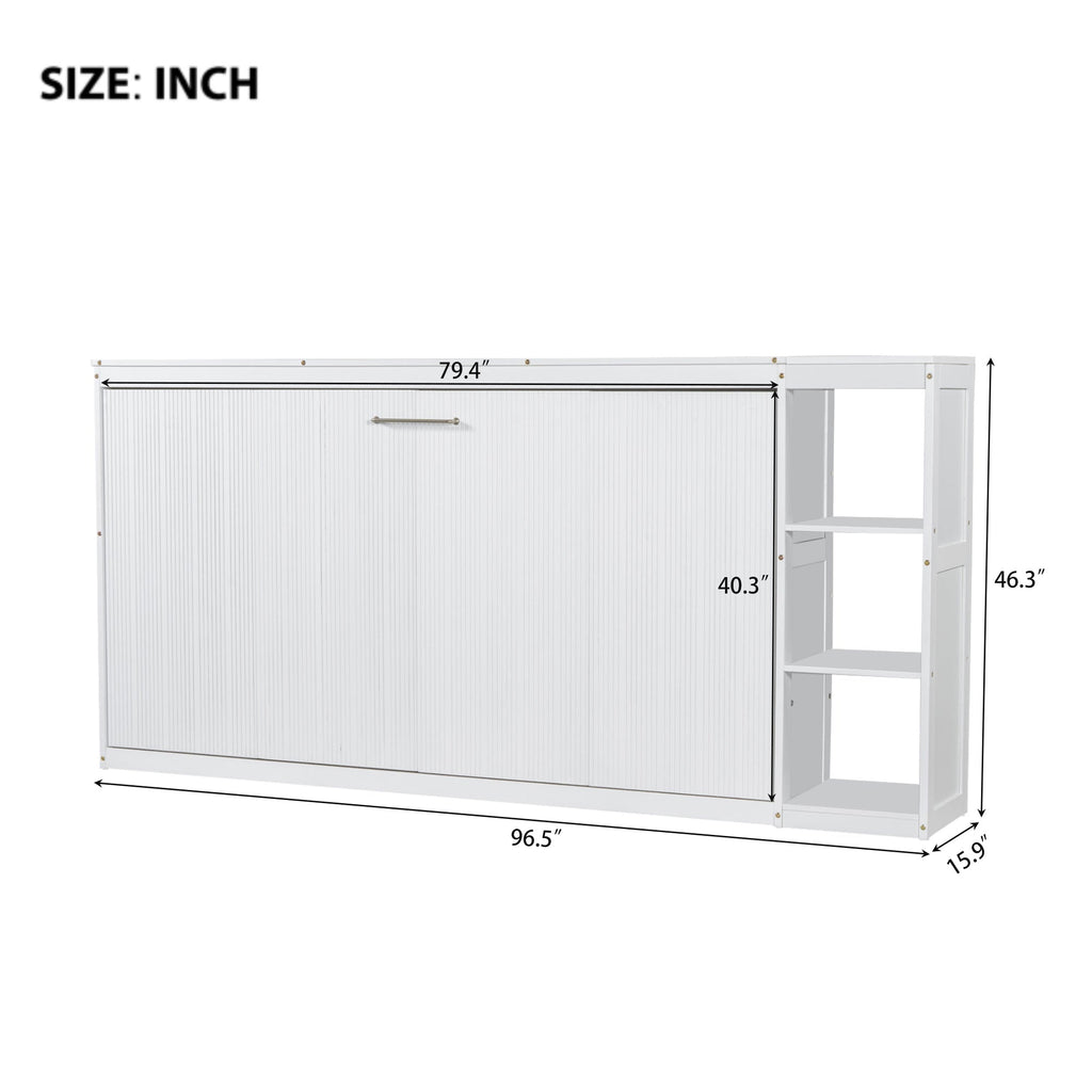 Twin Size Murphy Bed with Bookshelf, White