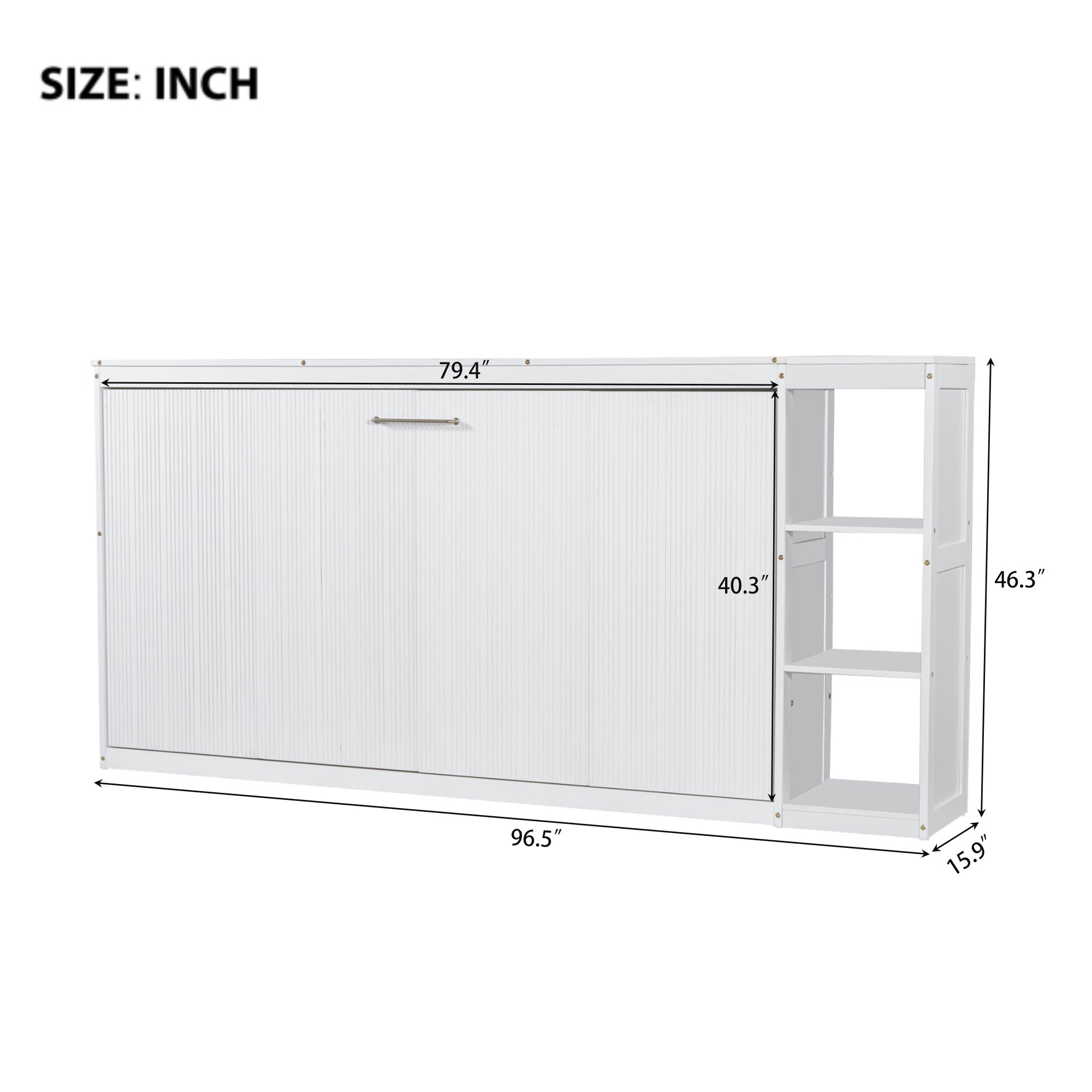 Twin Size Murphy Bed with Bookshelf, White
